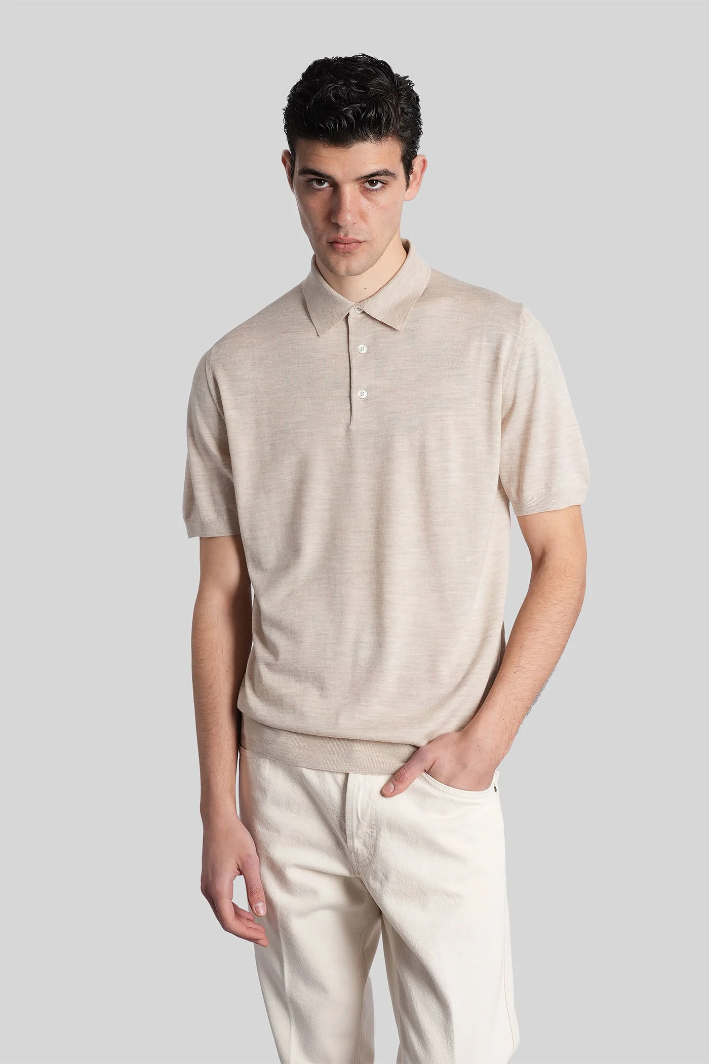 Polo in beige wool