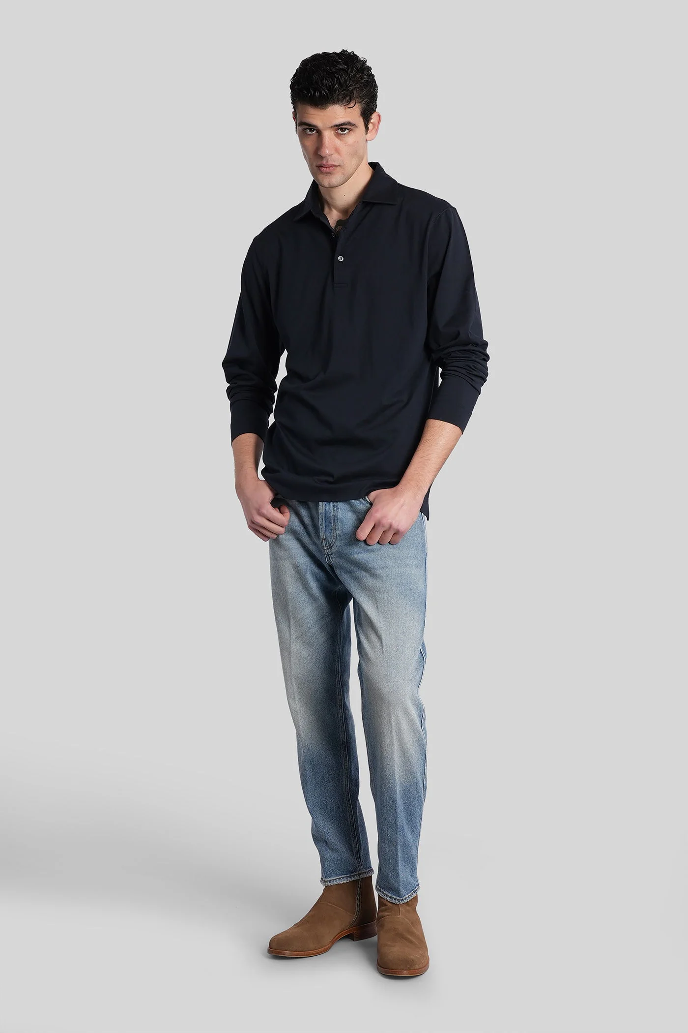 Polo in blue cotton - Image 2