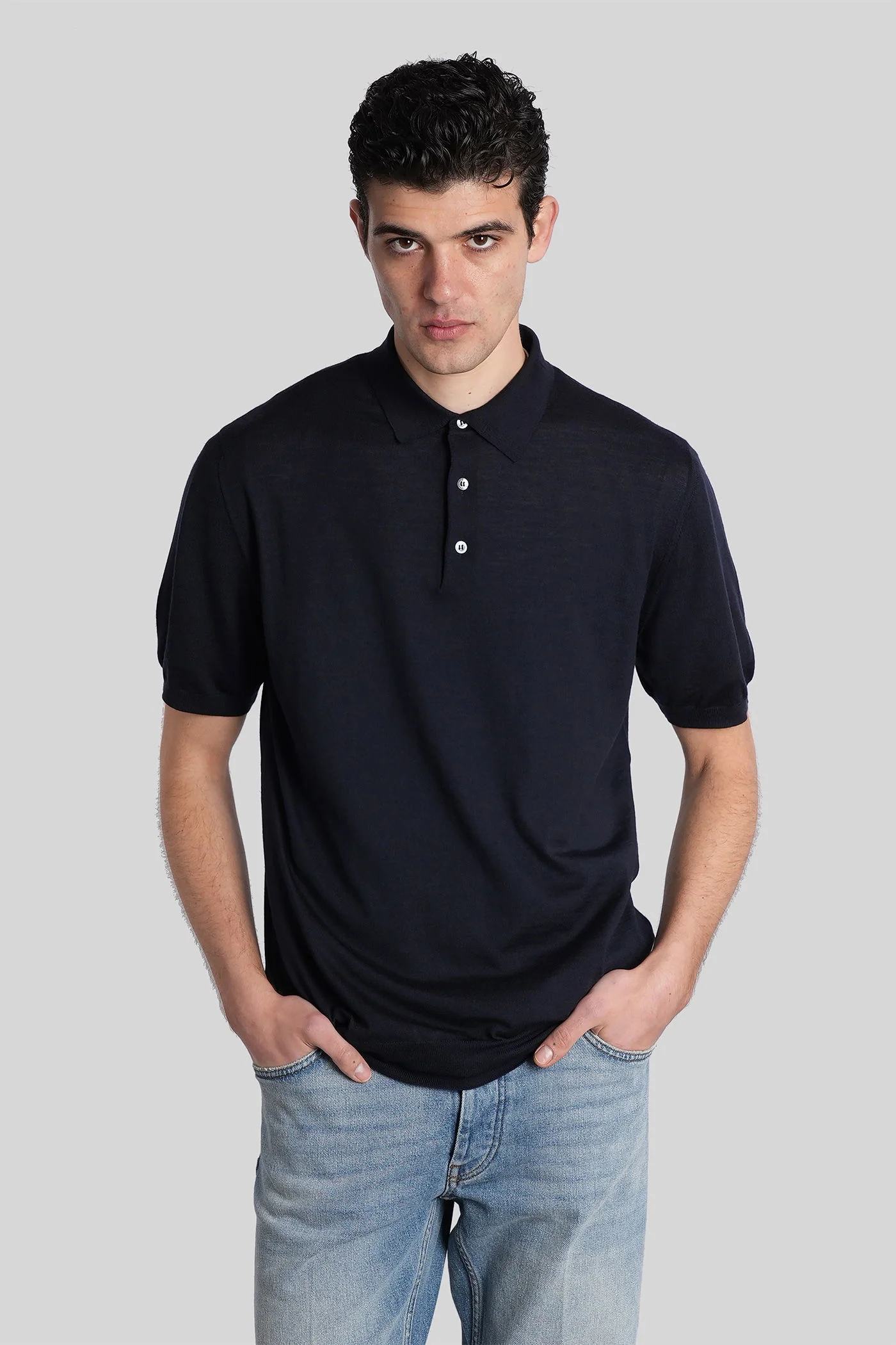 Polo in blue wool