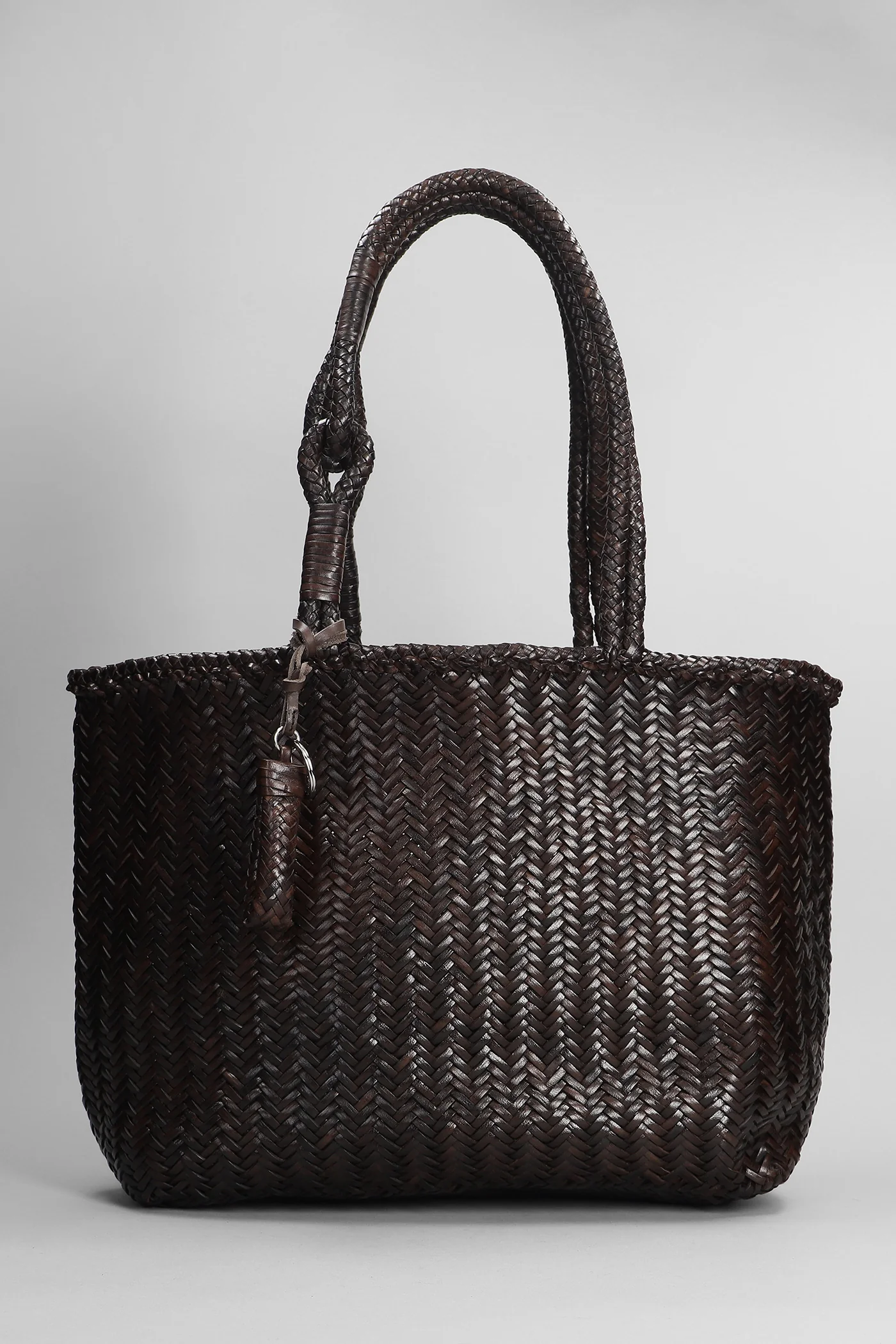 Chevron Tote in brown leather
