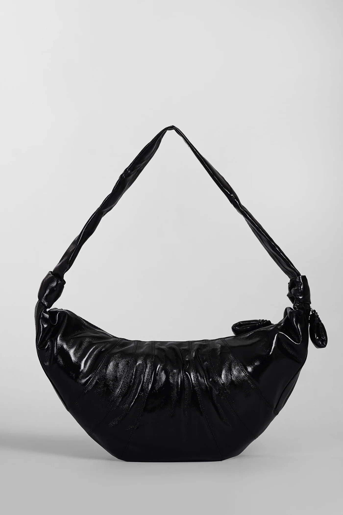 Large croissant Shoulder bag in black cotton - Image 3