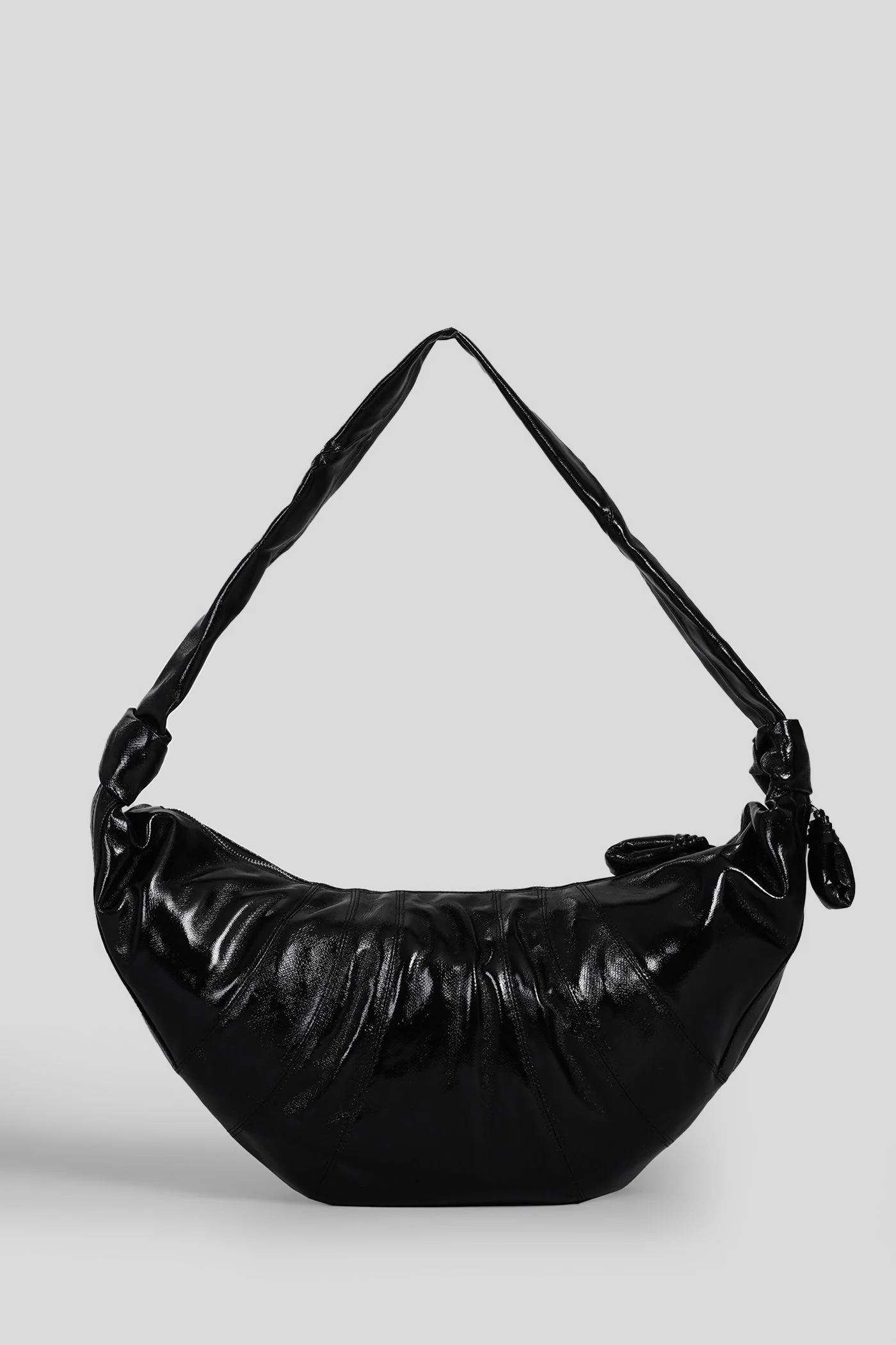 Large croissant Shoulder bag in black cotton - Image 3