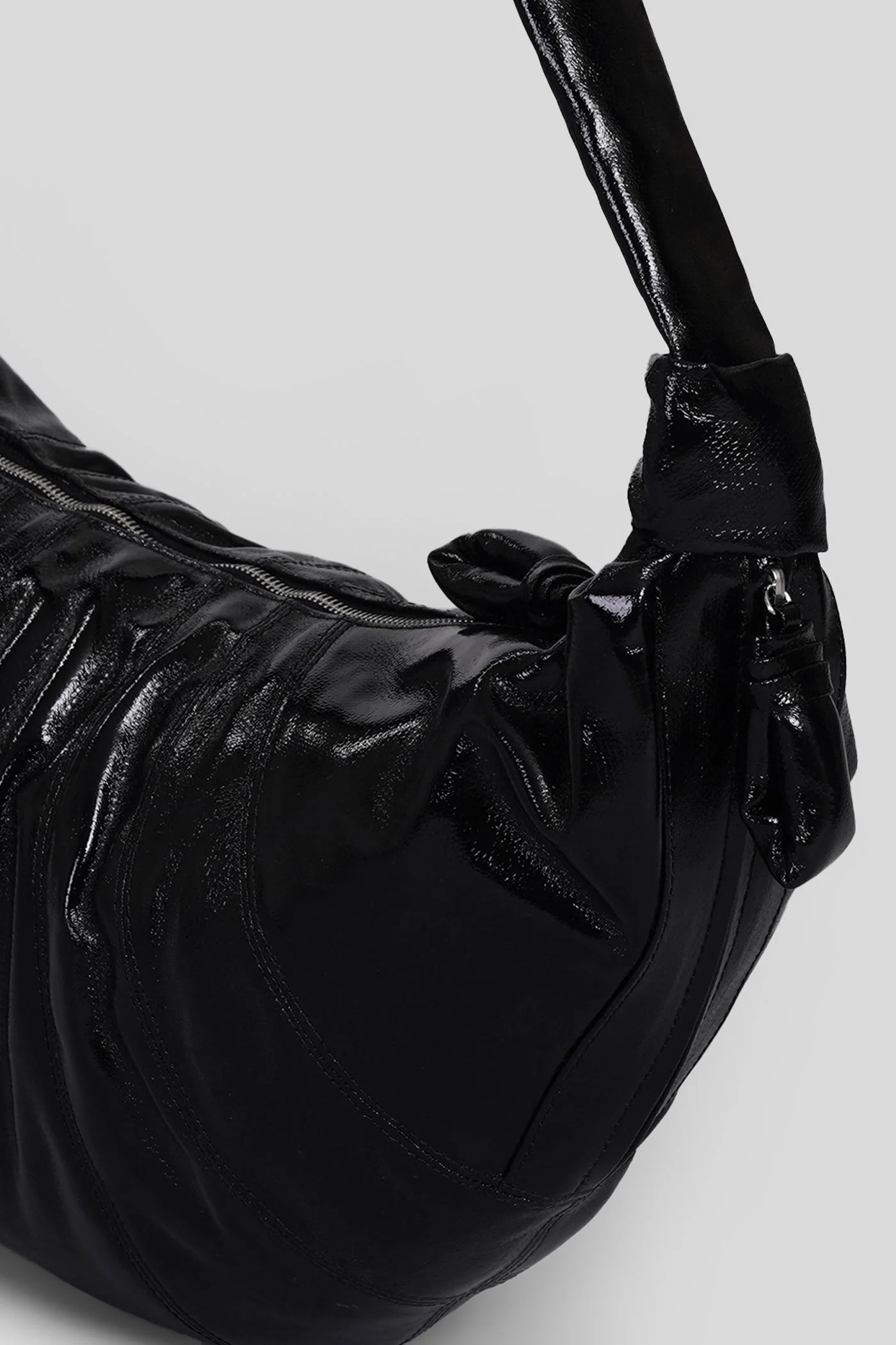 Large croissant Shoulder bag in black cotton - Image 4