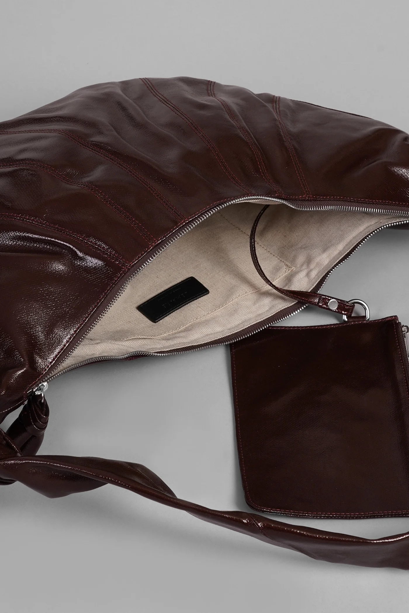 Large croissant Shoulder bag in brown cotton - Image 4