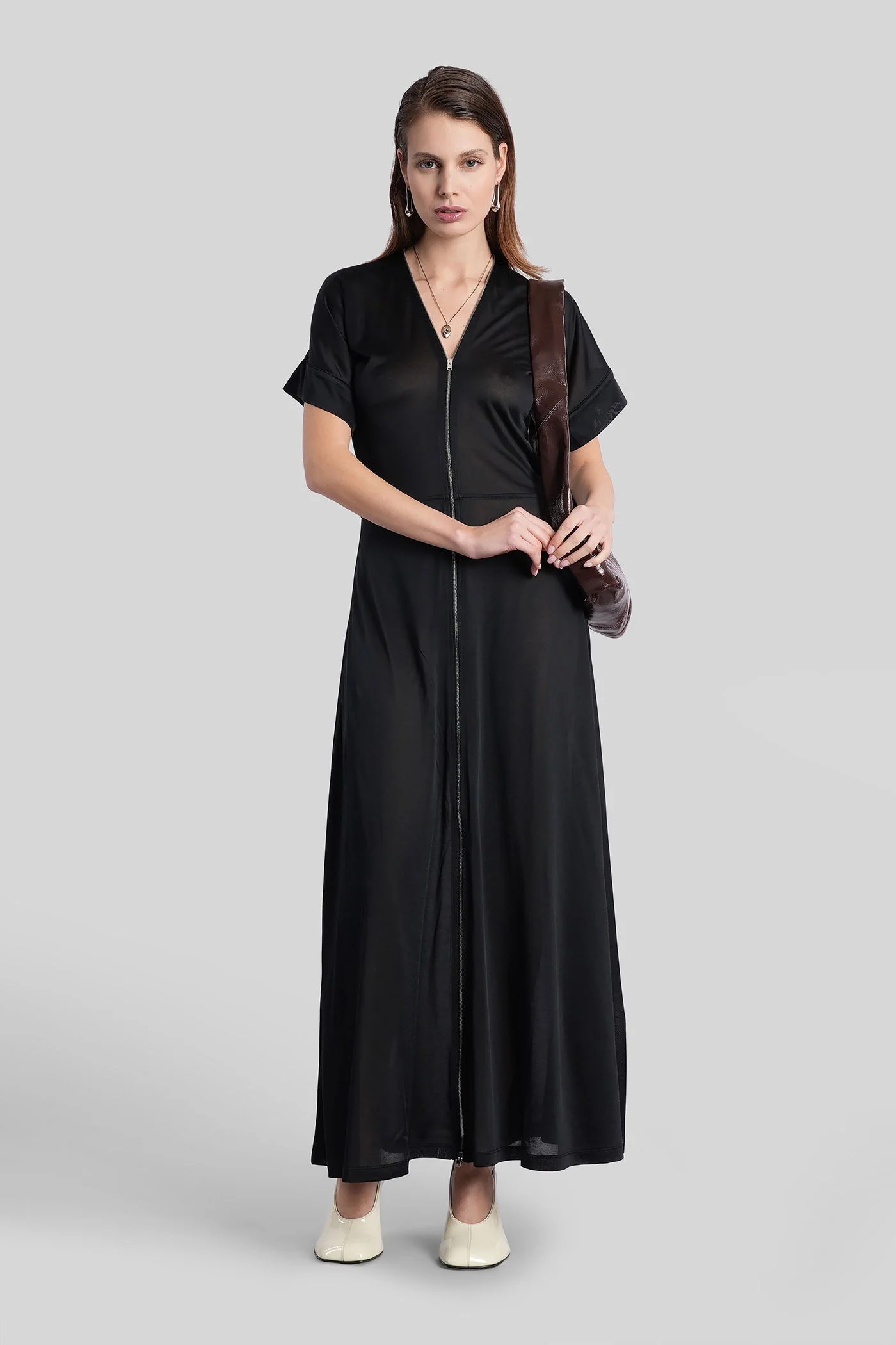 Long dress in black viscose