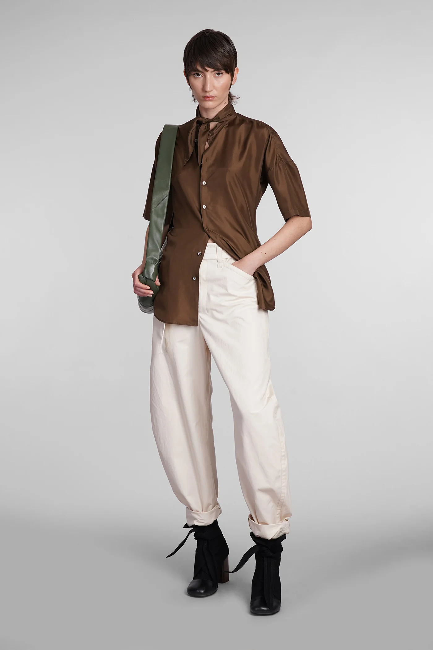 Shirt in brown silk - Image 2