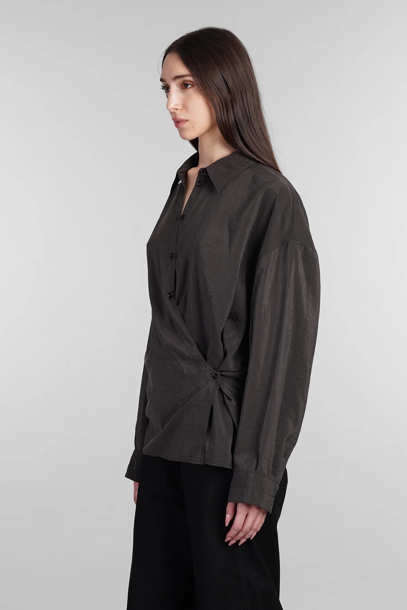 Shirt in brown silk - Image 4