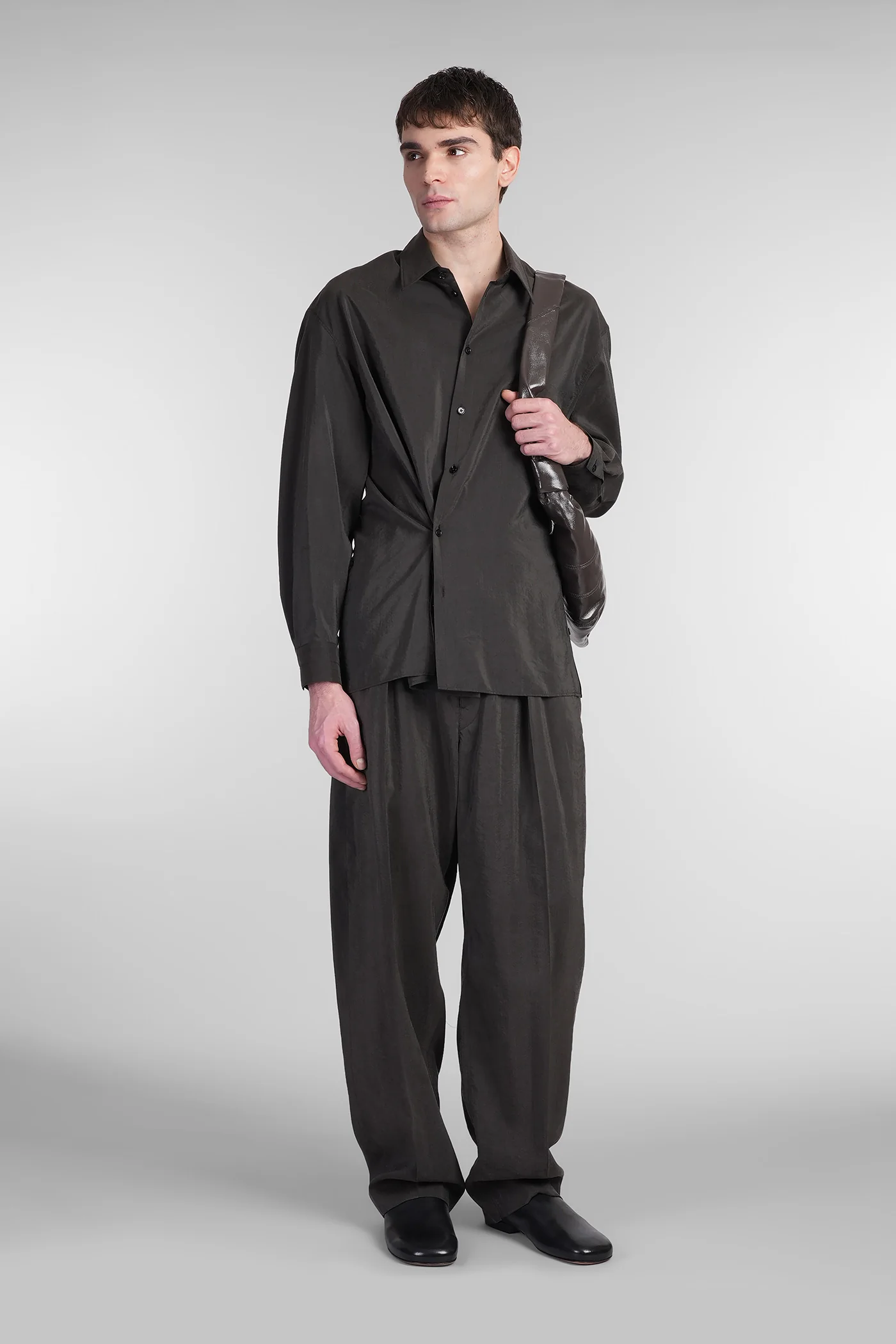Shirt in brown silk - Image 2