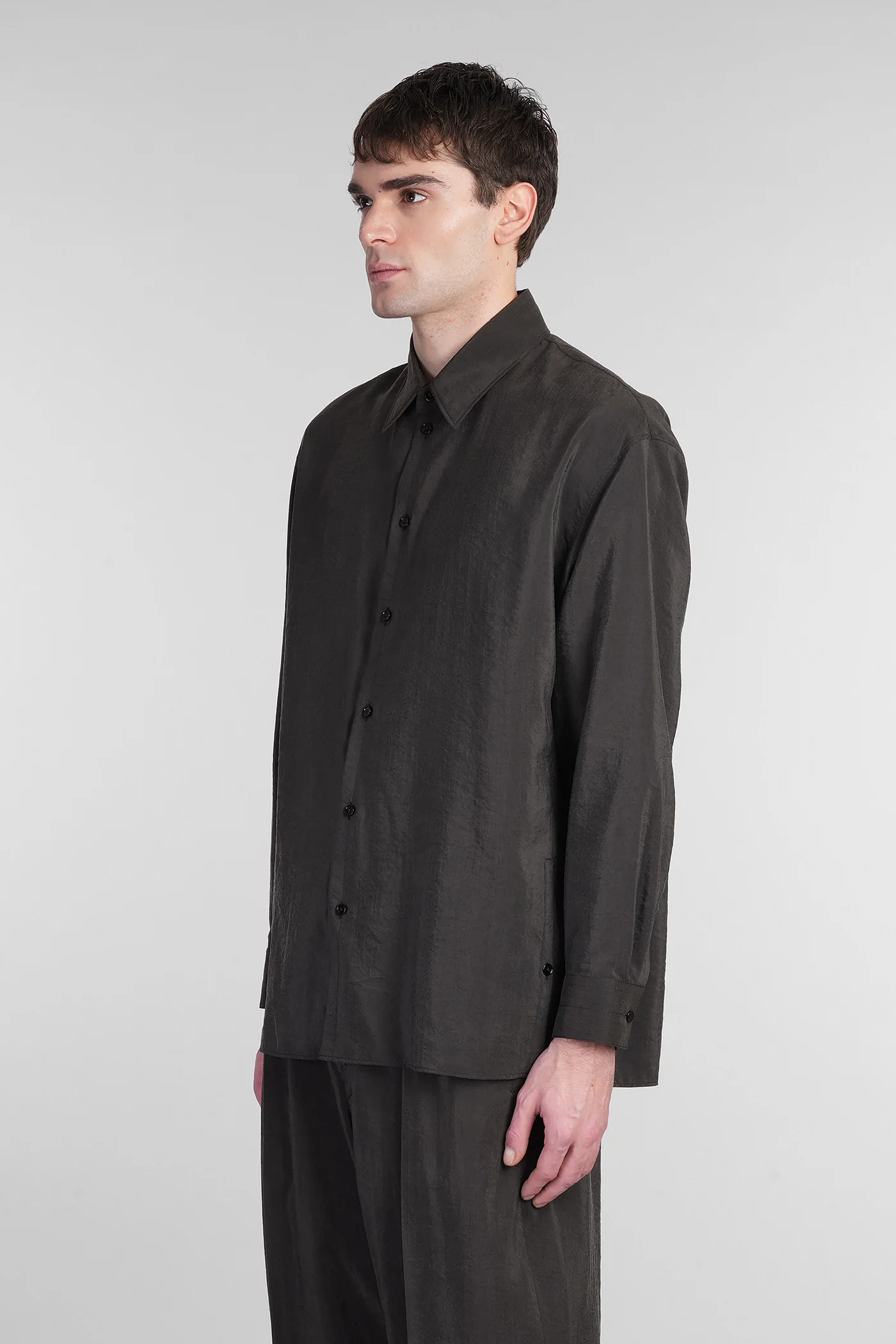 Shirt in brown silk - Image 4