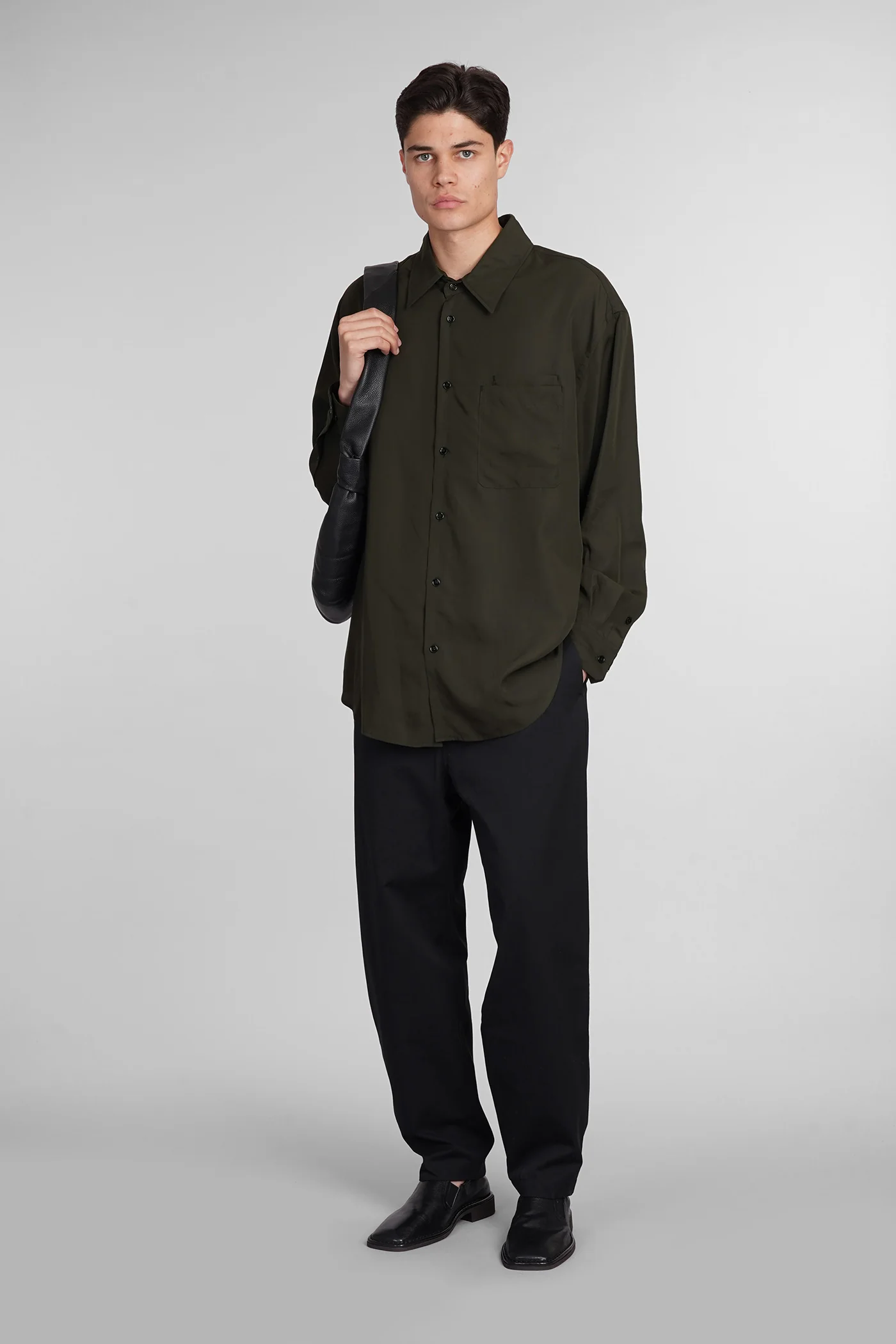 Shirt in green wool and polyester - Image 2