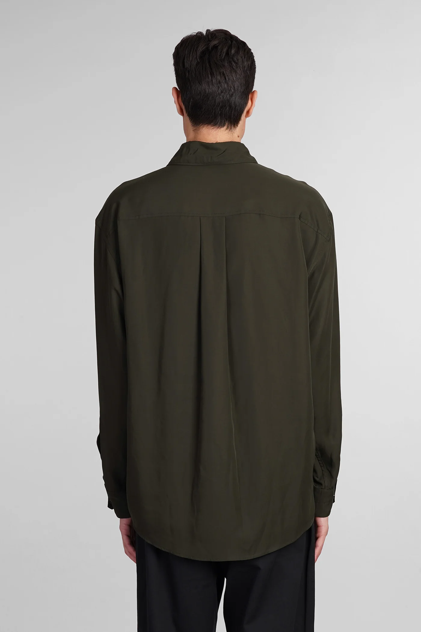 Shirt in green wool and polyester - Image 3
