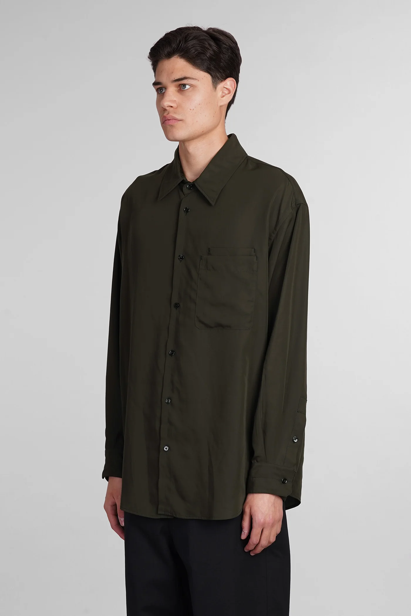 Shirt in green wool and polyester - Image 4