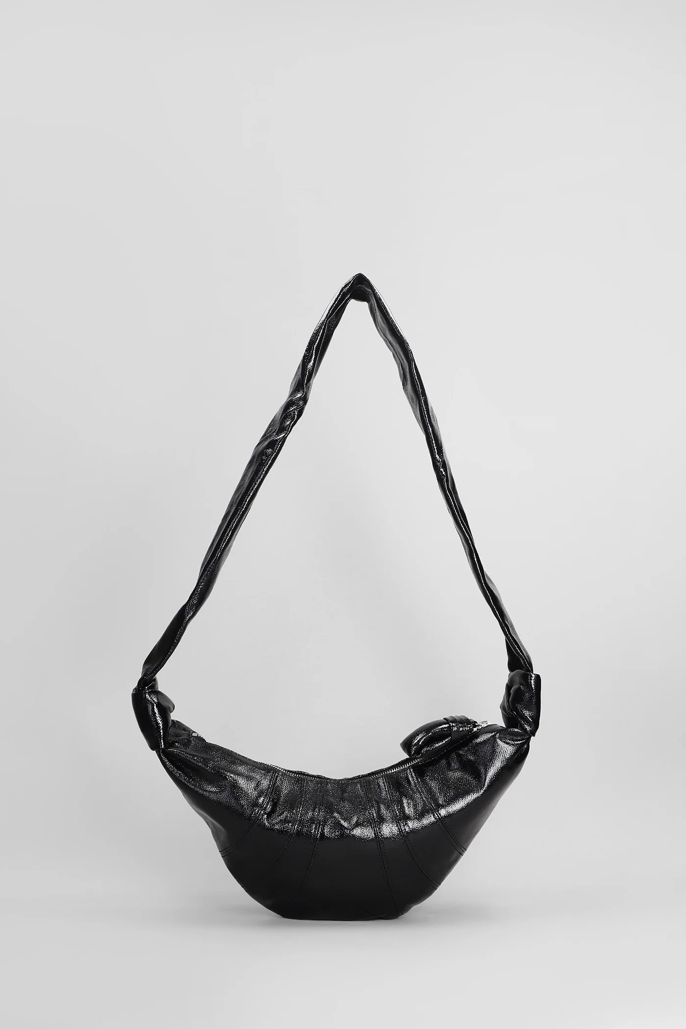 Small croissant Shoulder bag in black cotton - Image 3