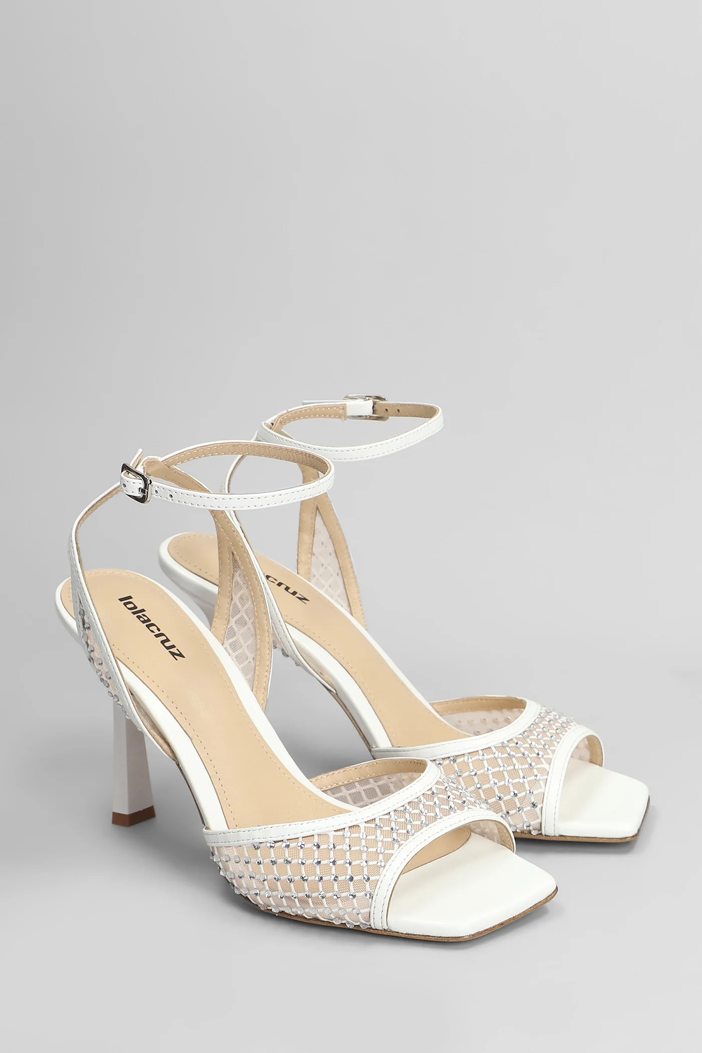 Carmen 95 Sandals in white leather and fabric - Image 2