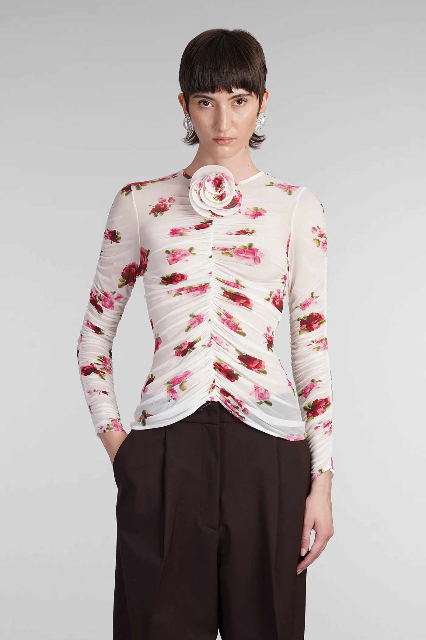 Blouse in beige polyamide polyester