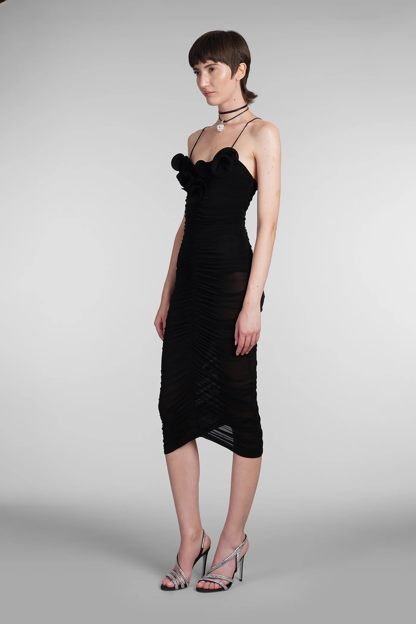 Dress woman in black polyamide polyester - Image 4