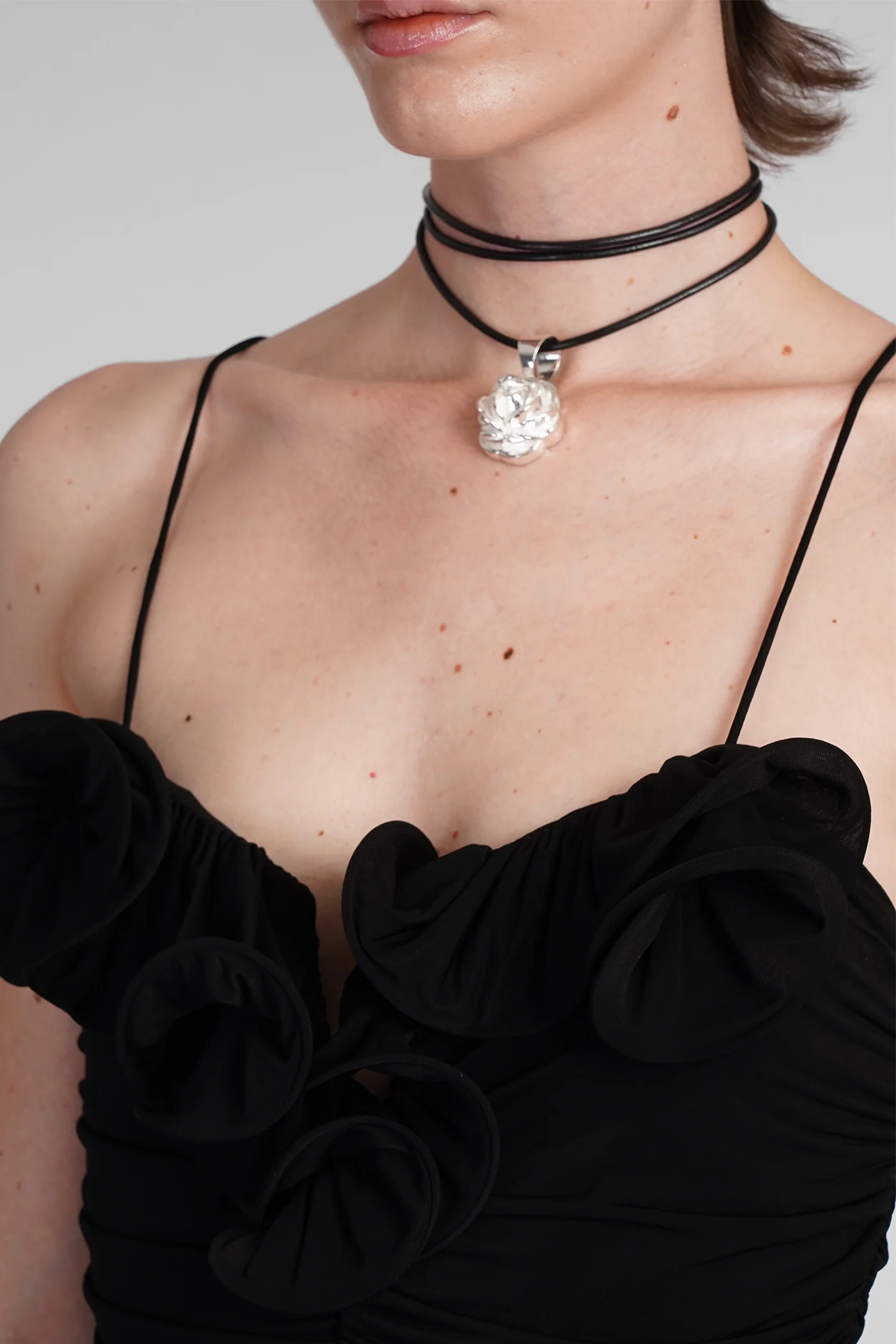 Dress woman in black polyamide polyester - Image 5