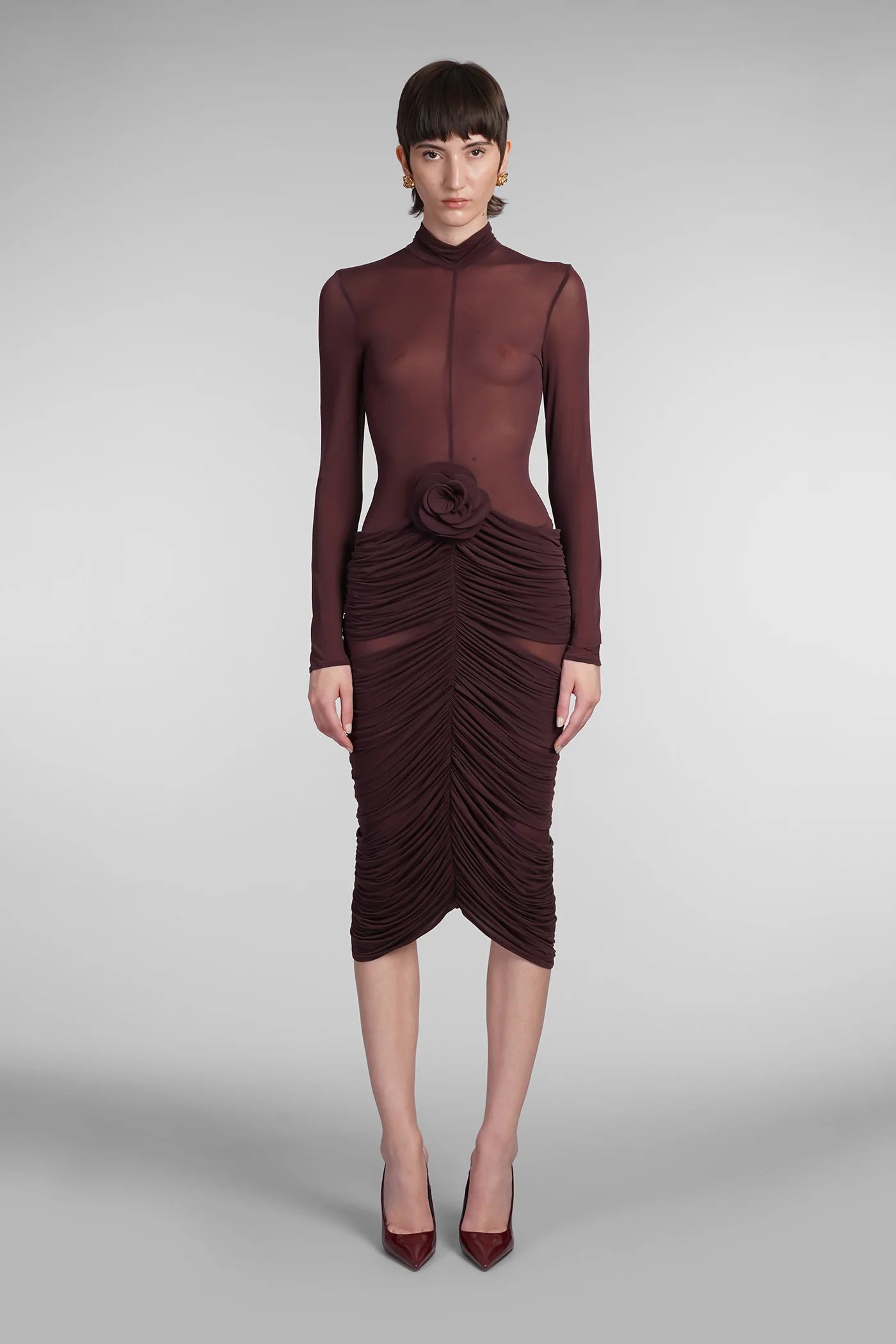 Dress woman in bordeaux polyamide polyester