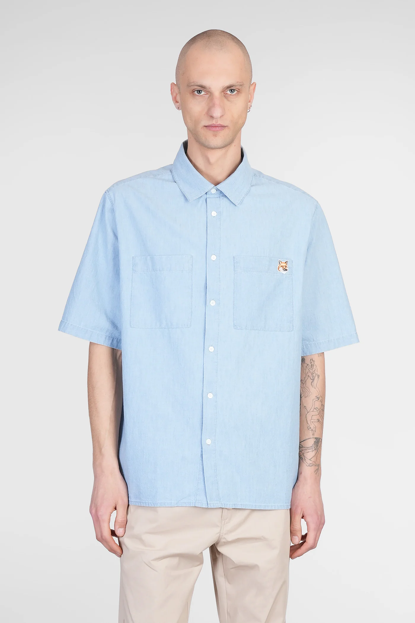 Shirt in cyan cotton
