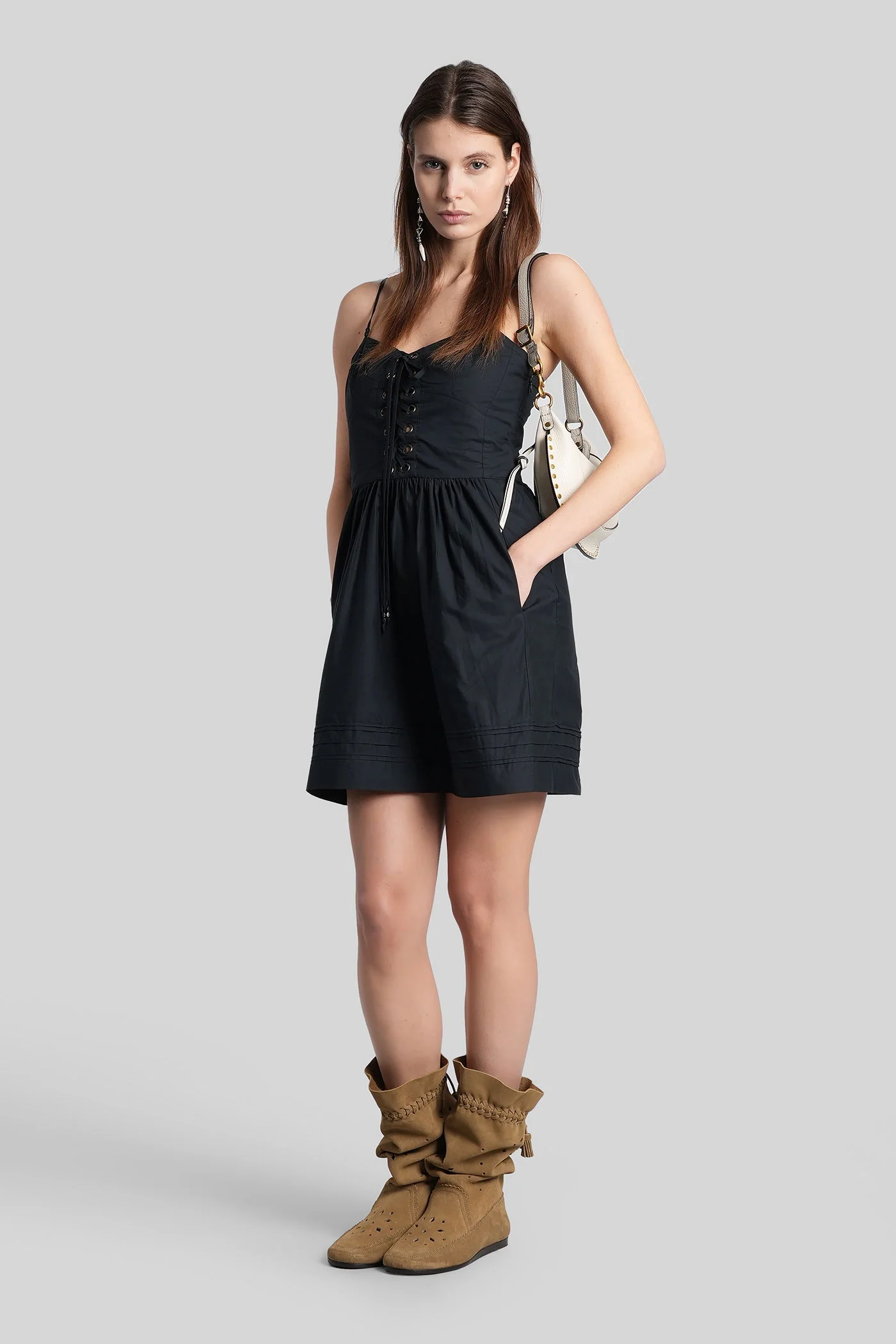 Dryna Mini dress in black cotton - Image 2