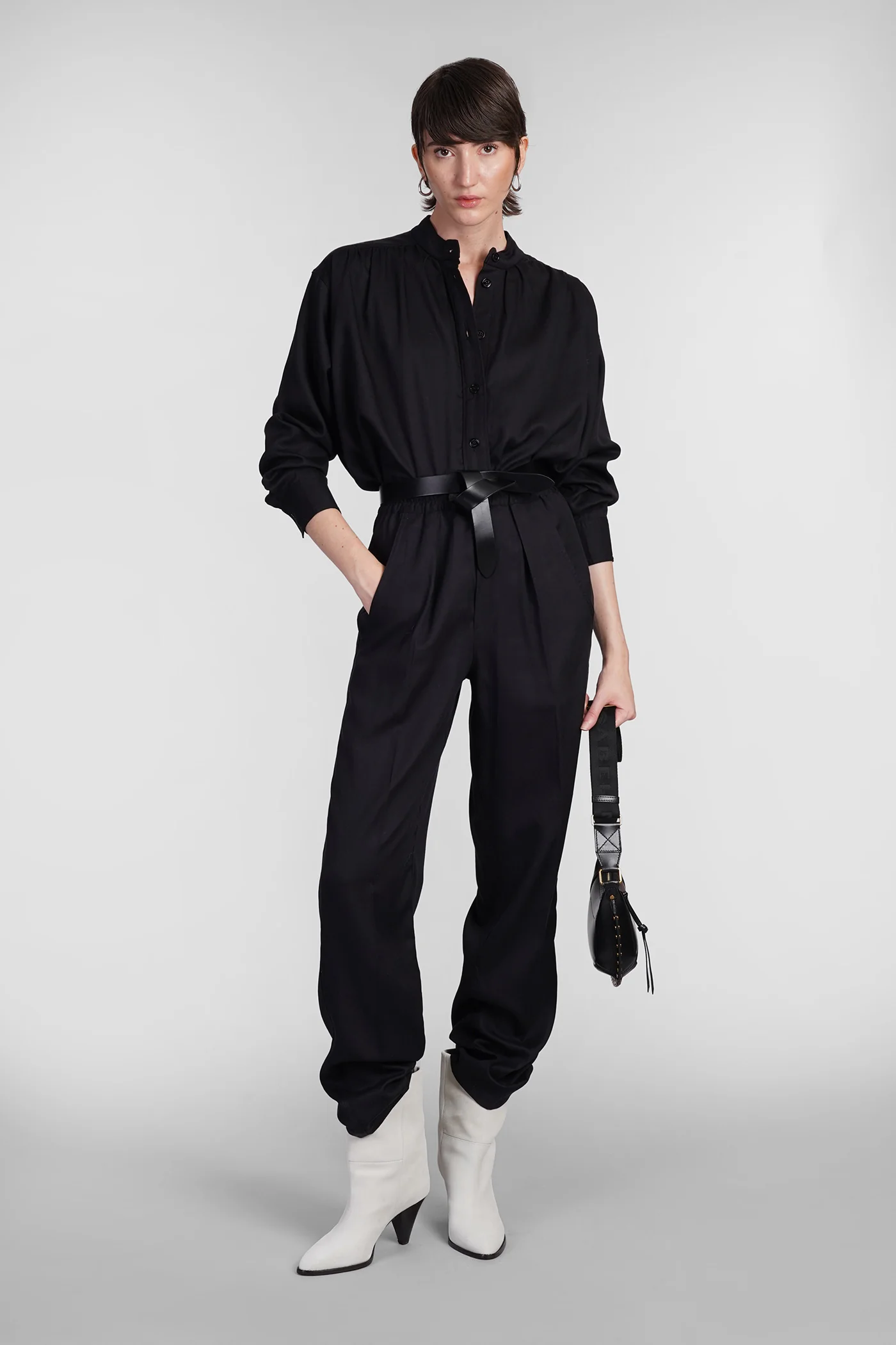 Violeta Shirt in black wool and polyester - Image 2