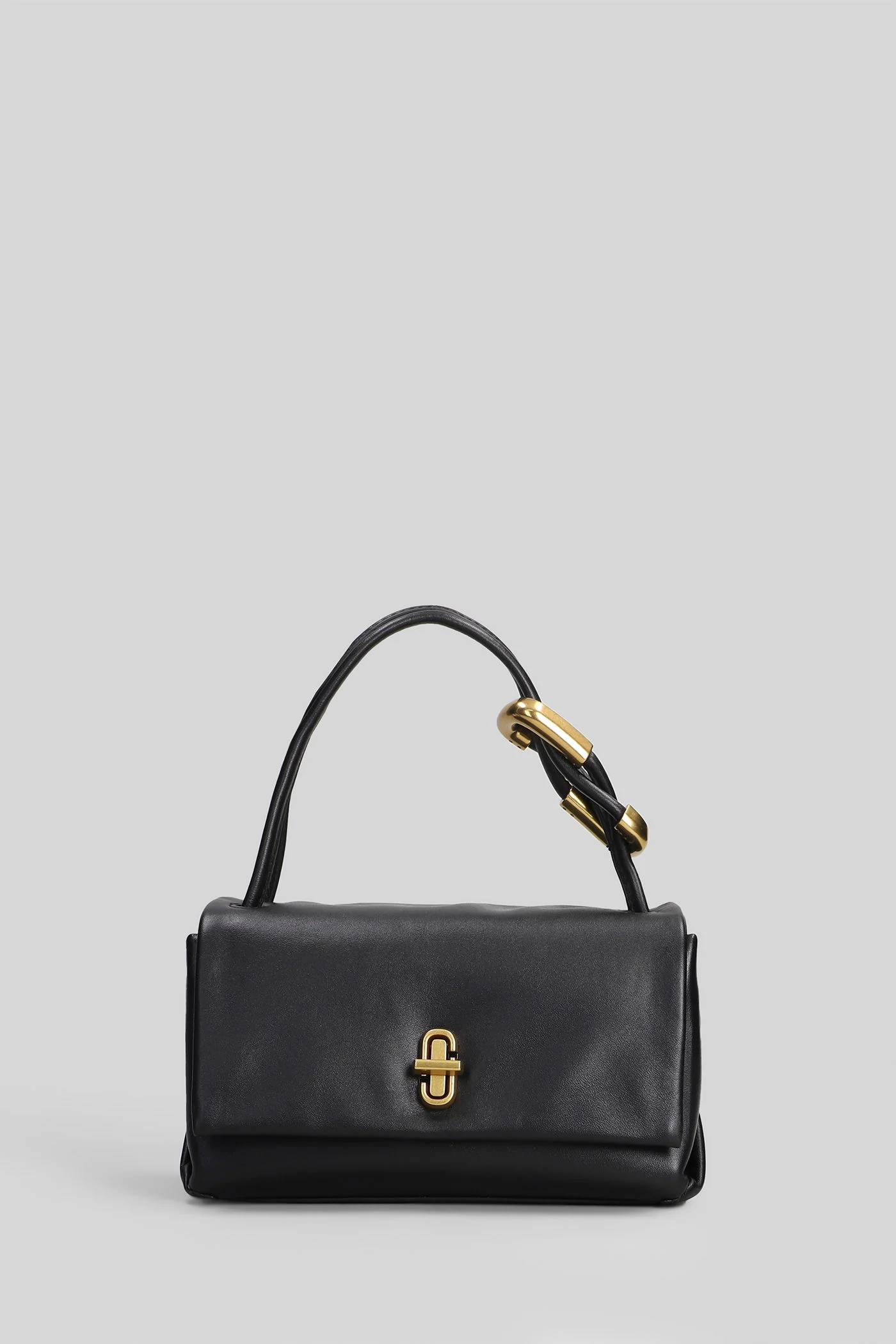 The mini dual top handle Hand bag in black leather