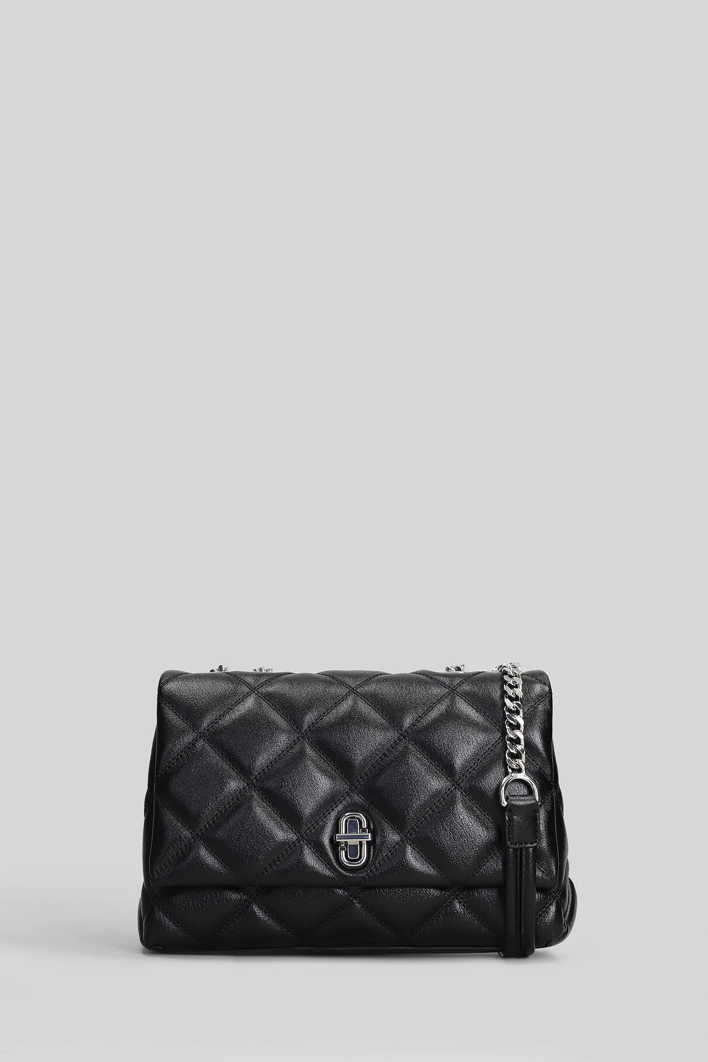 The slim dual chain Shoulder bag in black leather