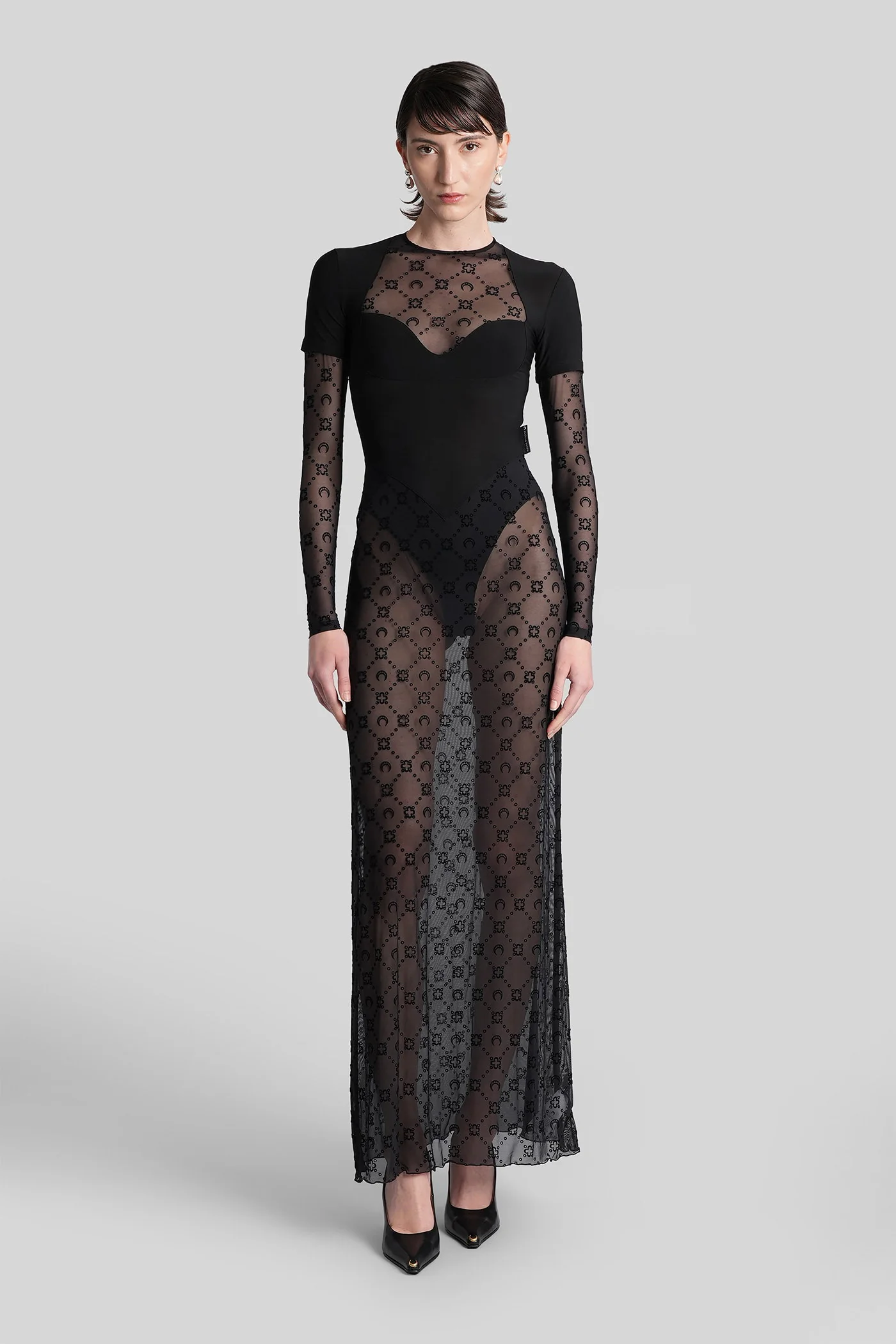 Long dress in black polyamide