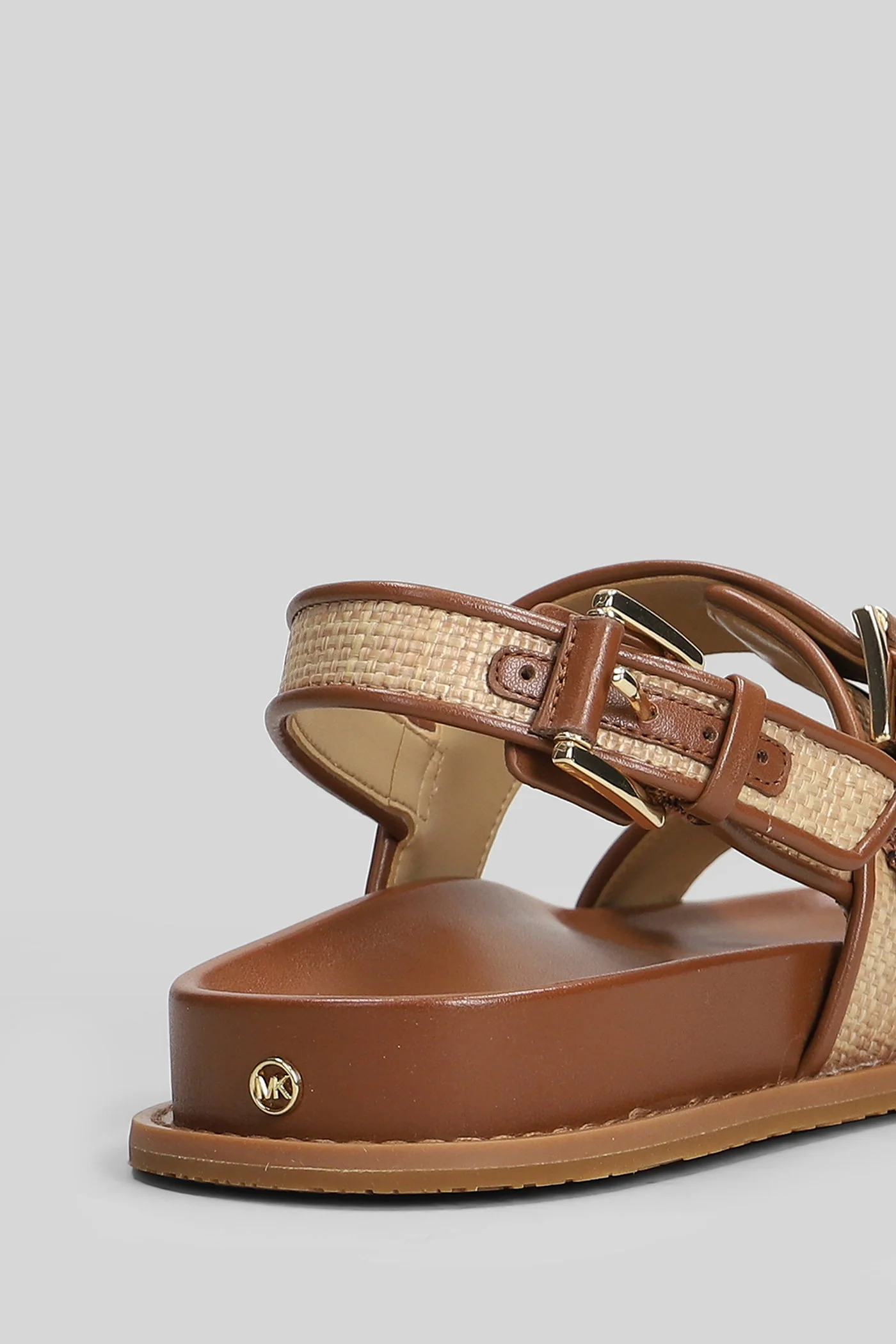 Nia Flat Flat sandal-slipper in beige leather and fabric - Image 5