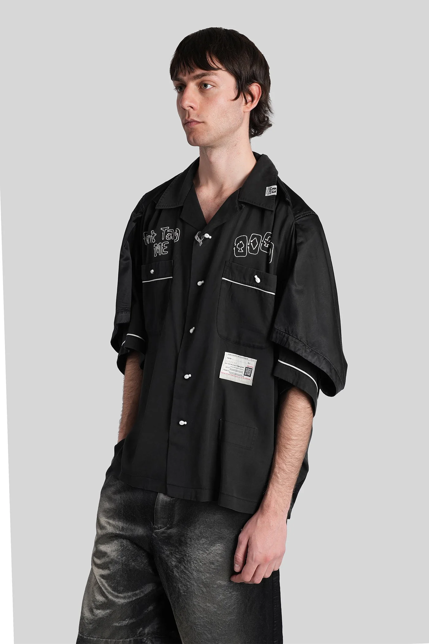 Shirt in black wool and polyester - Image 4