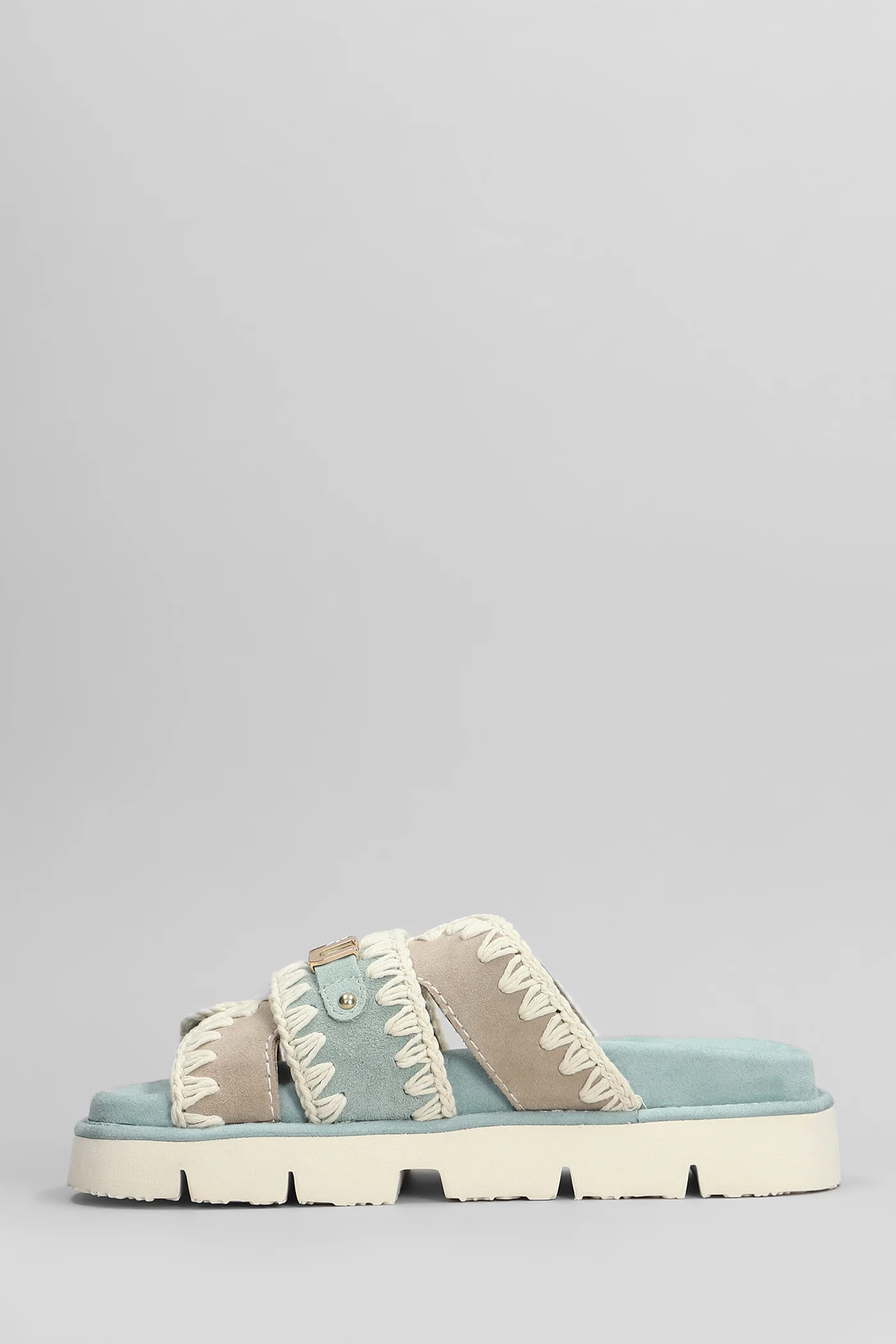 Bio sandal Flats in cyan suede - Image 3