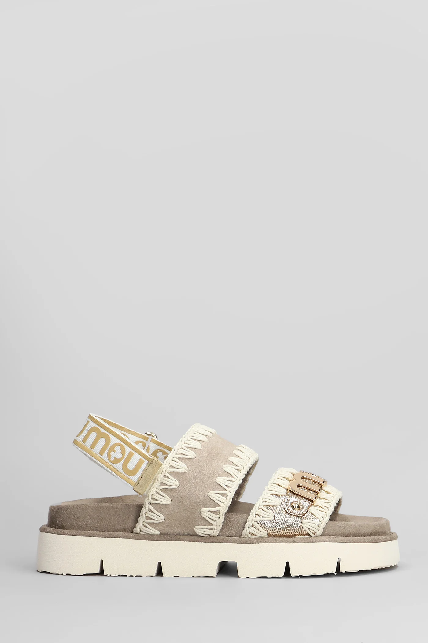 Bio sandal Flats in taupe suede and leather