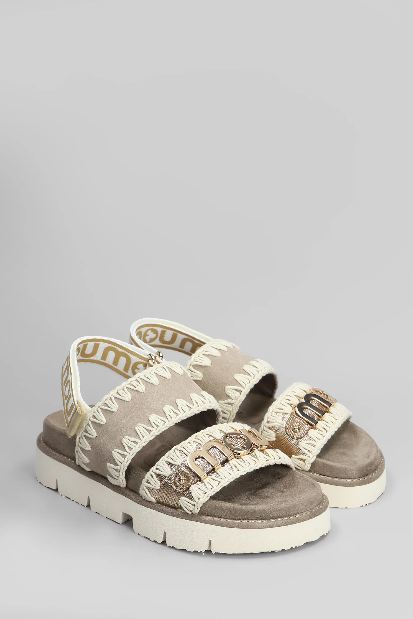 Bio sandal Flats in taupe suede and leather - Image 2