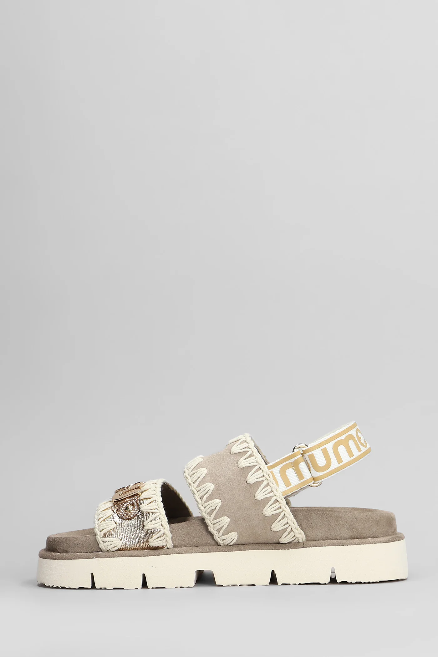 Bio sandal Flats in taupe suede and leather - Image 3