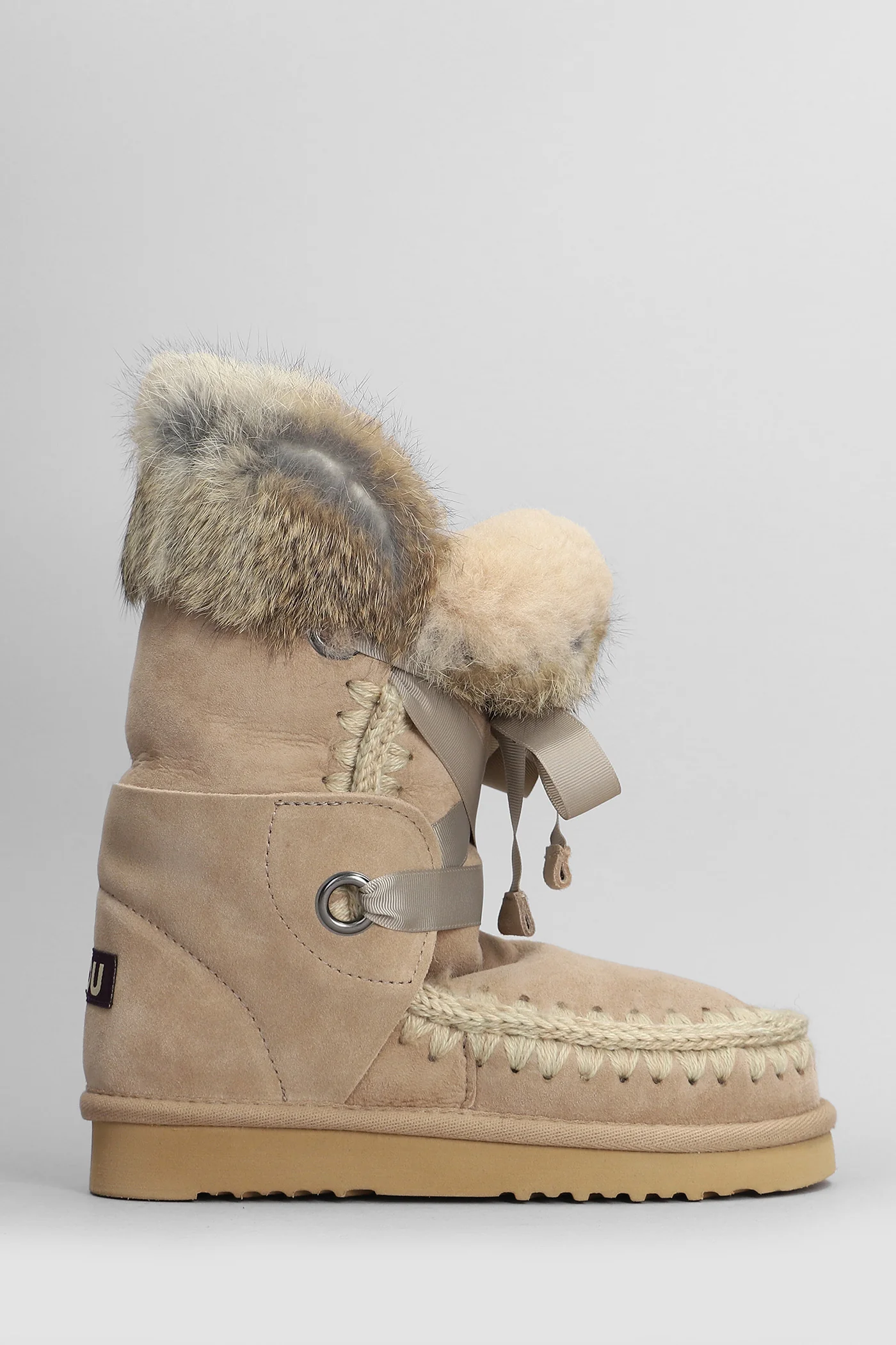 Eskimo lace and fur low heels boots in Camel suede