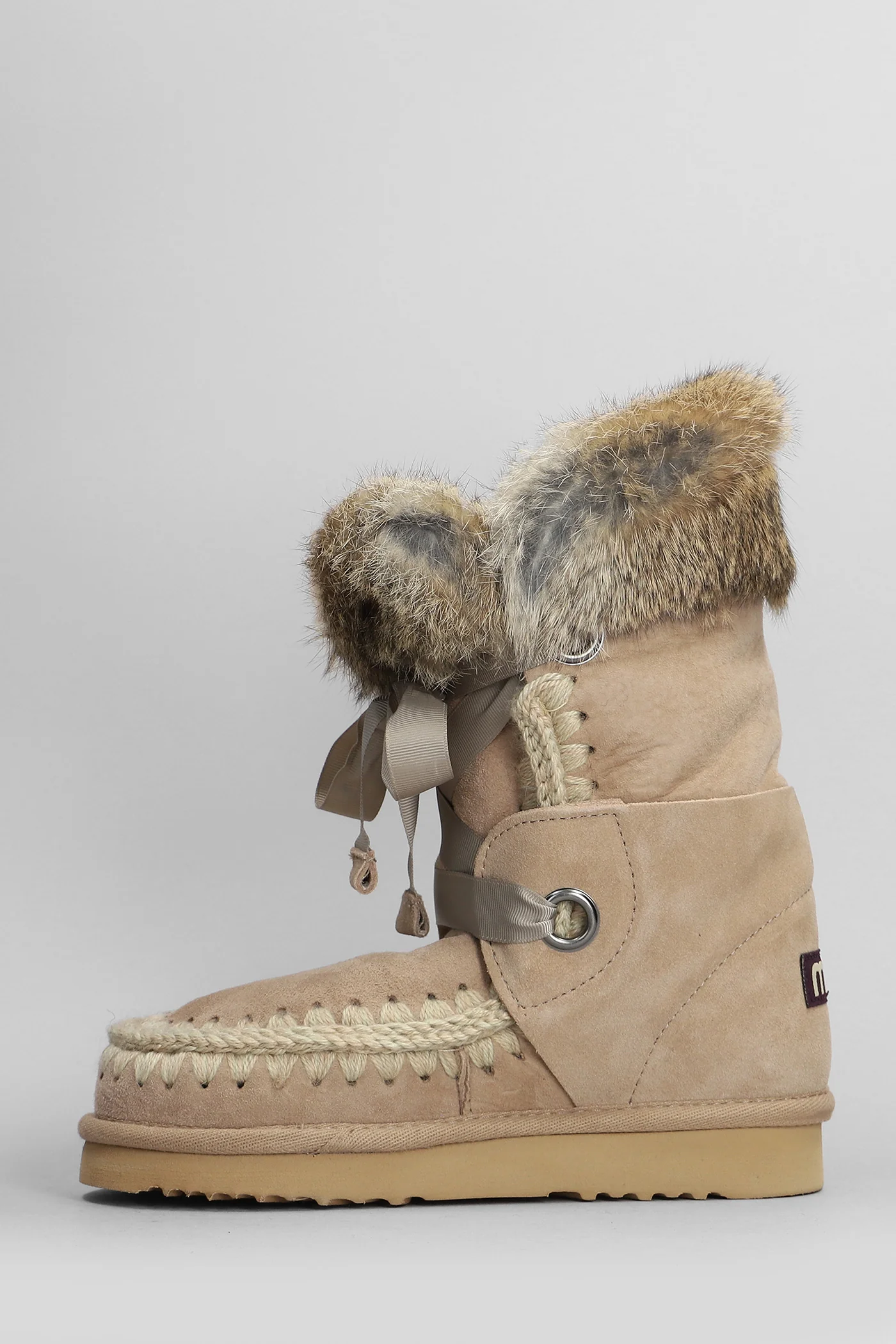 Eskimo lace and fur low heels boots in Camel suede - Image 3
