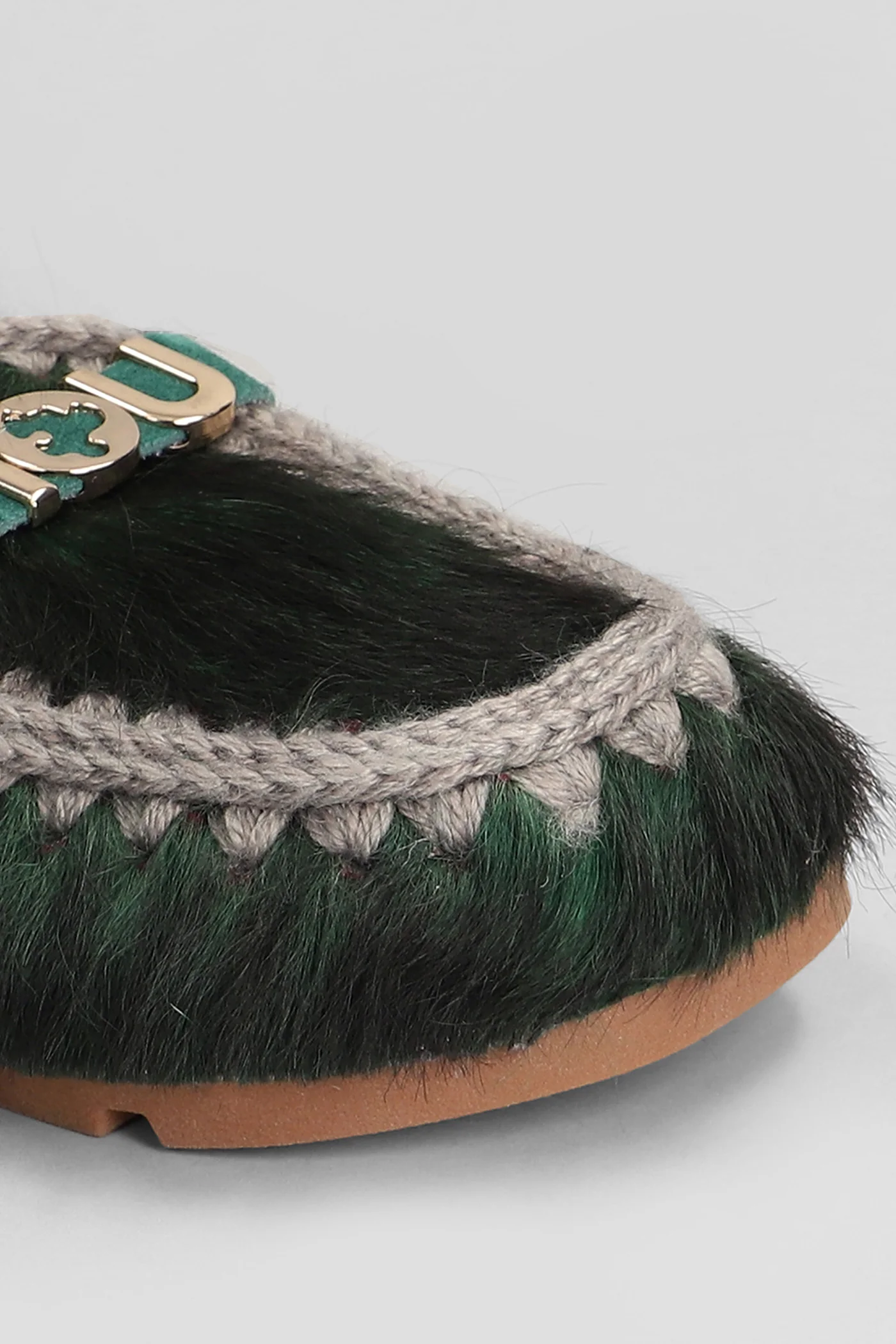 Long hair pony Slipper-Mule in green pony skin - Image 5