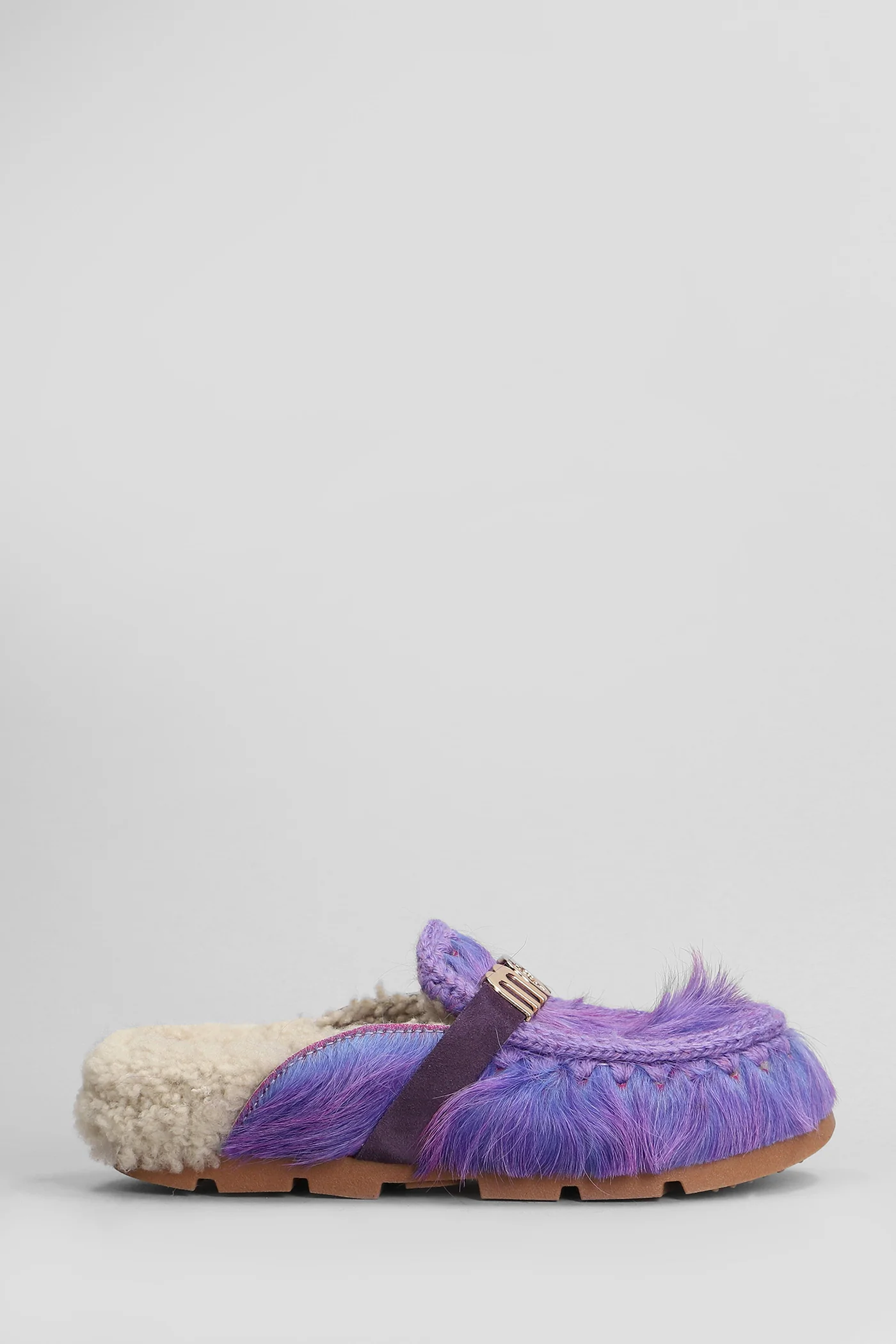 Long hair pony Slipper-Mule in Viola pony skin