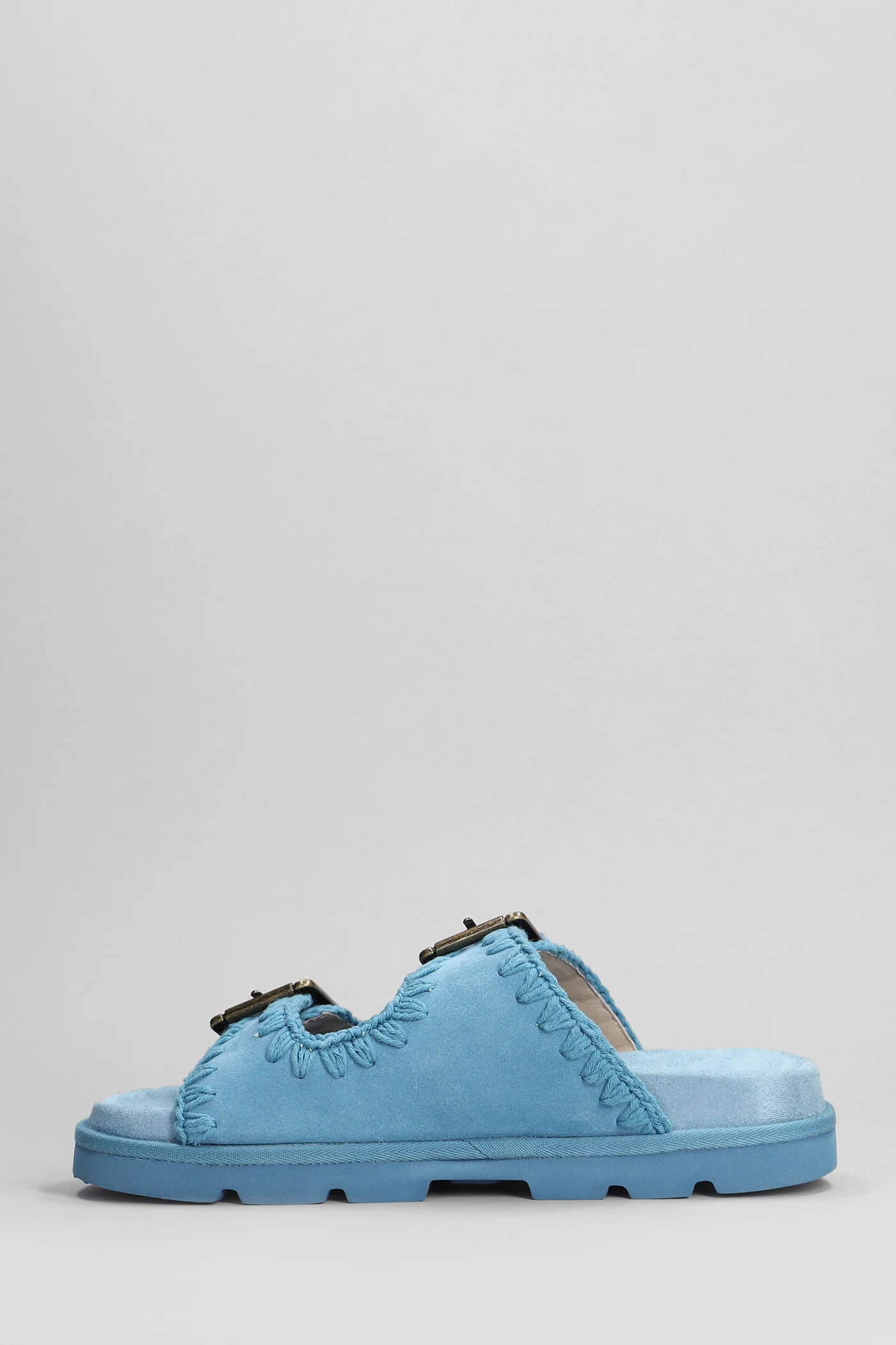 Low Bio Sandal Slipper-Mule in cyan suede - Image 3