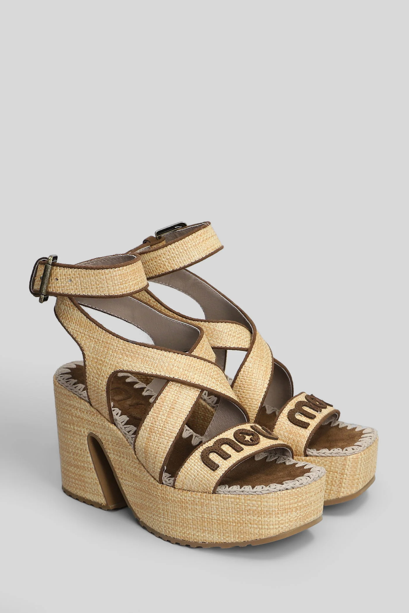 Rafia Platform Sandals in beige raffia - Image 2