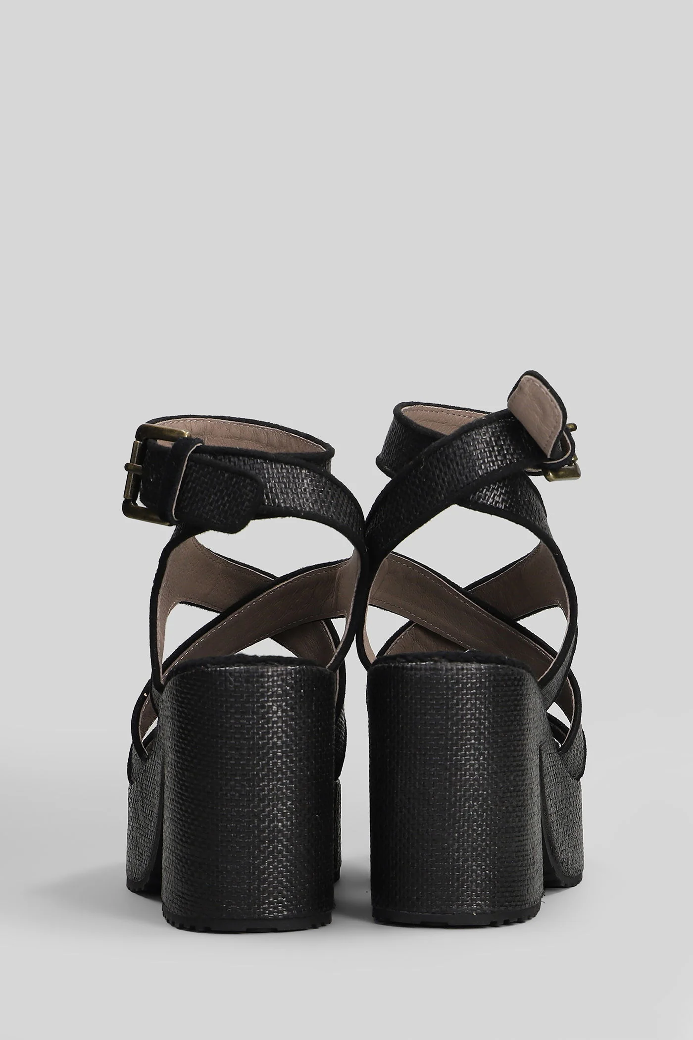 Rafia Platform Sandals in black raffia - Image 3