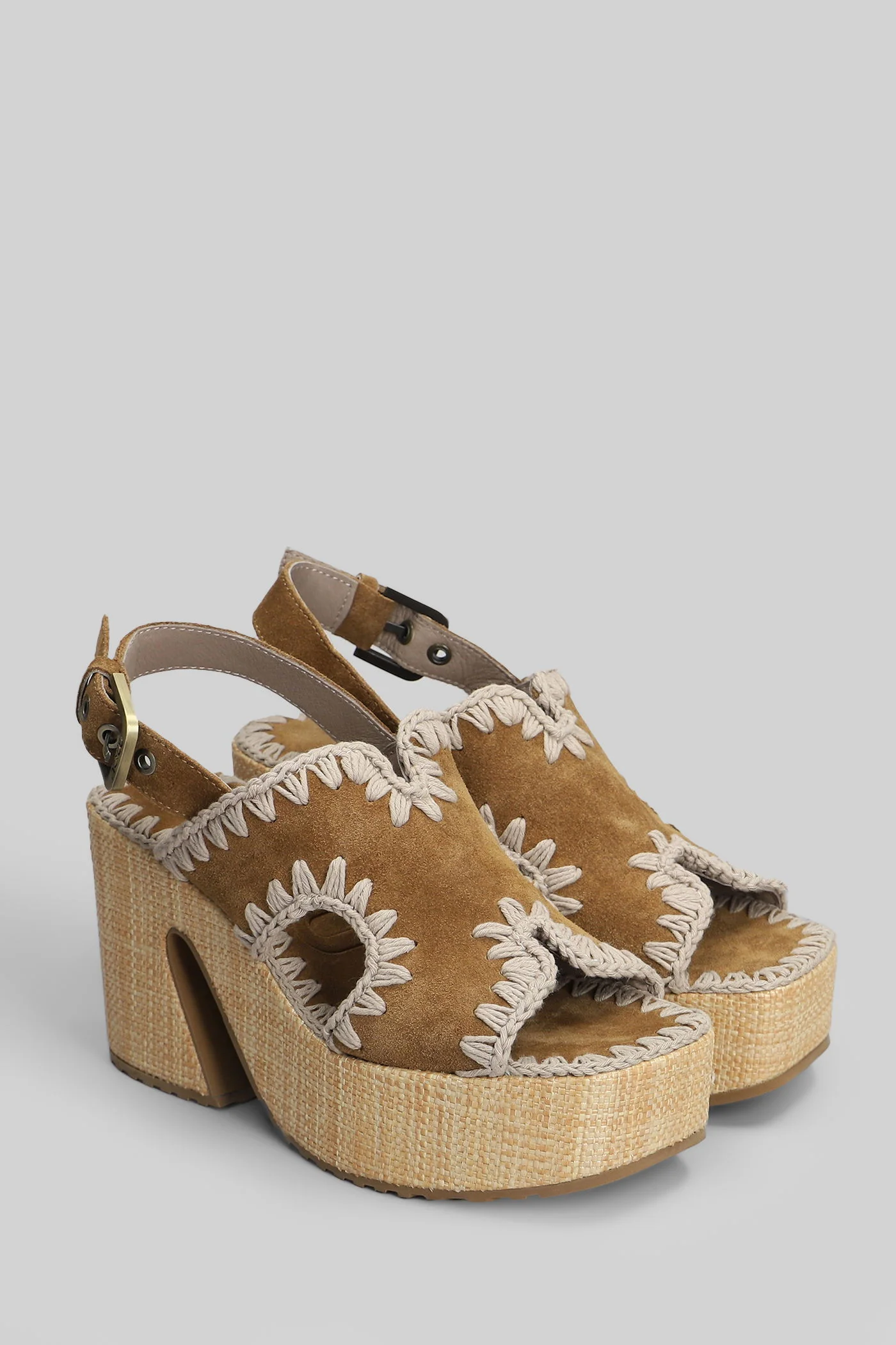 Rafia Platform Sandals in leather color suede - Image 2