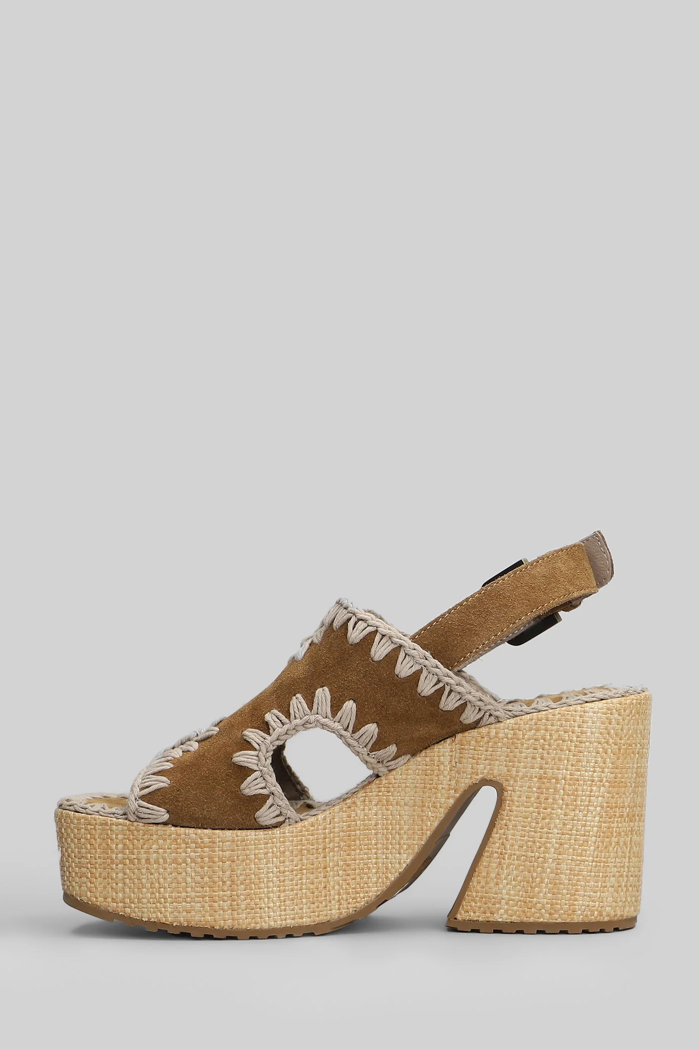 Rafia Platform Sandals in leather color suede - Image 3
