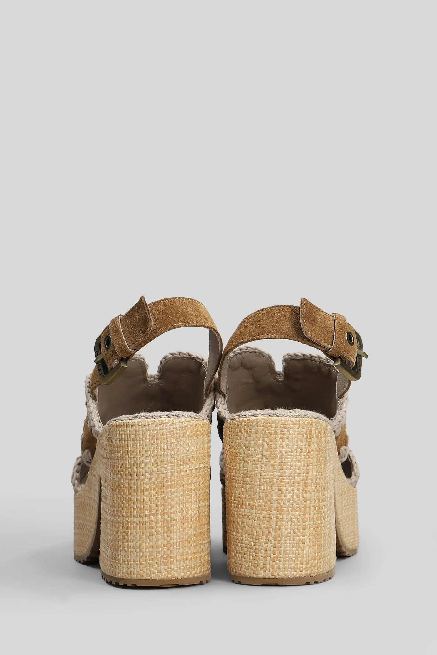 Rafia Platform Sandals in leather color suede - Image 4
