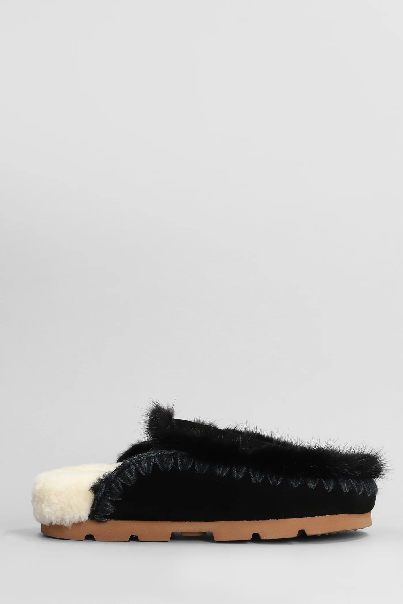 Winter bio fur trim Slipper-Mule in black suede