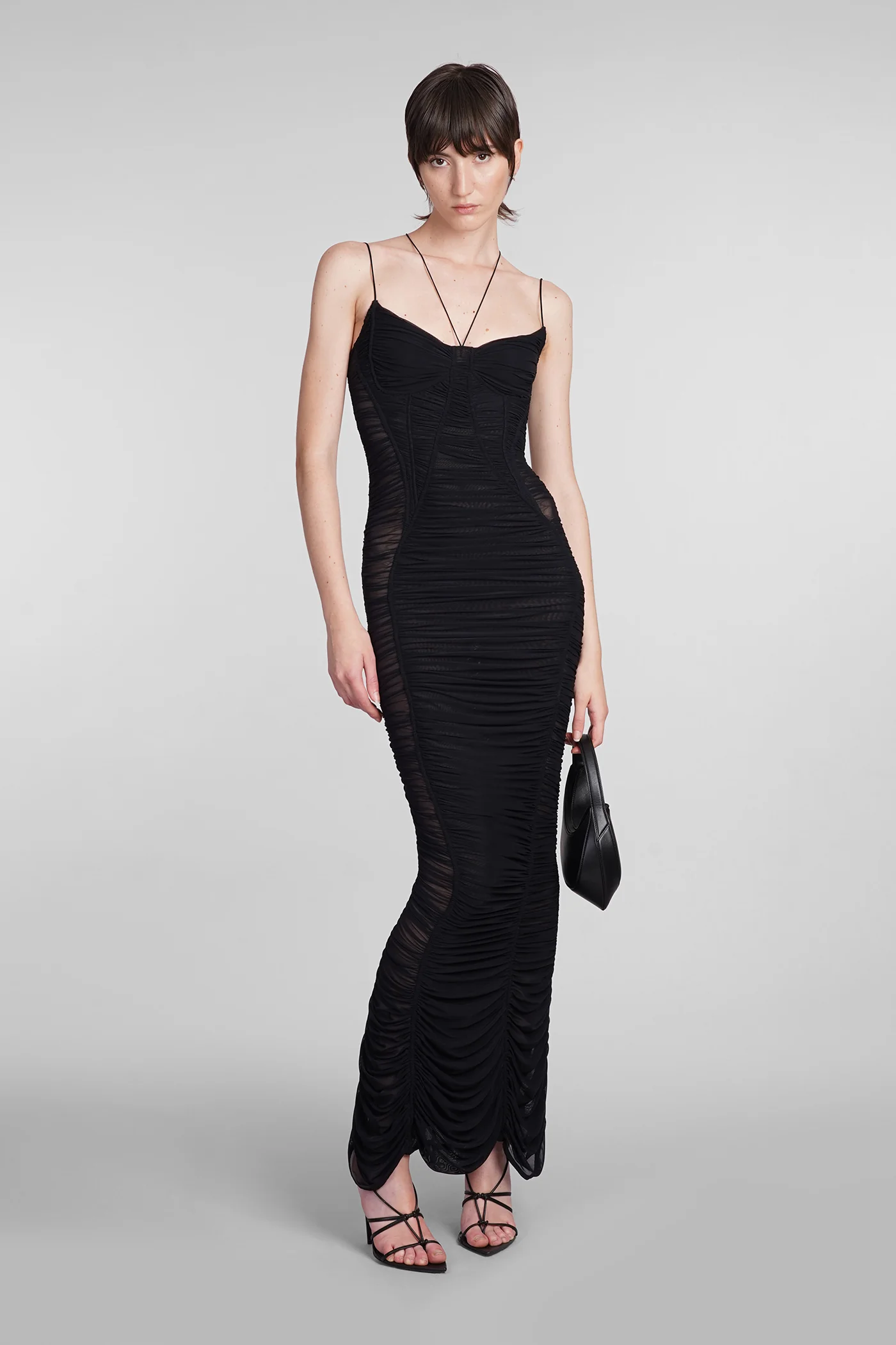Dress woman in black polyamide - Image 2