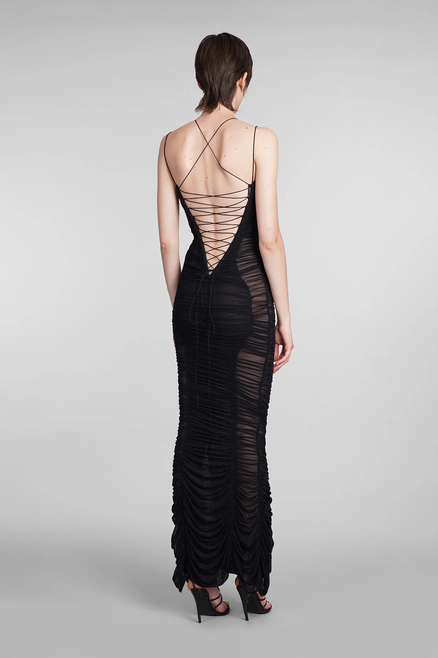 Dress woman in black polyamide - Image 3