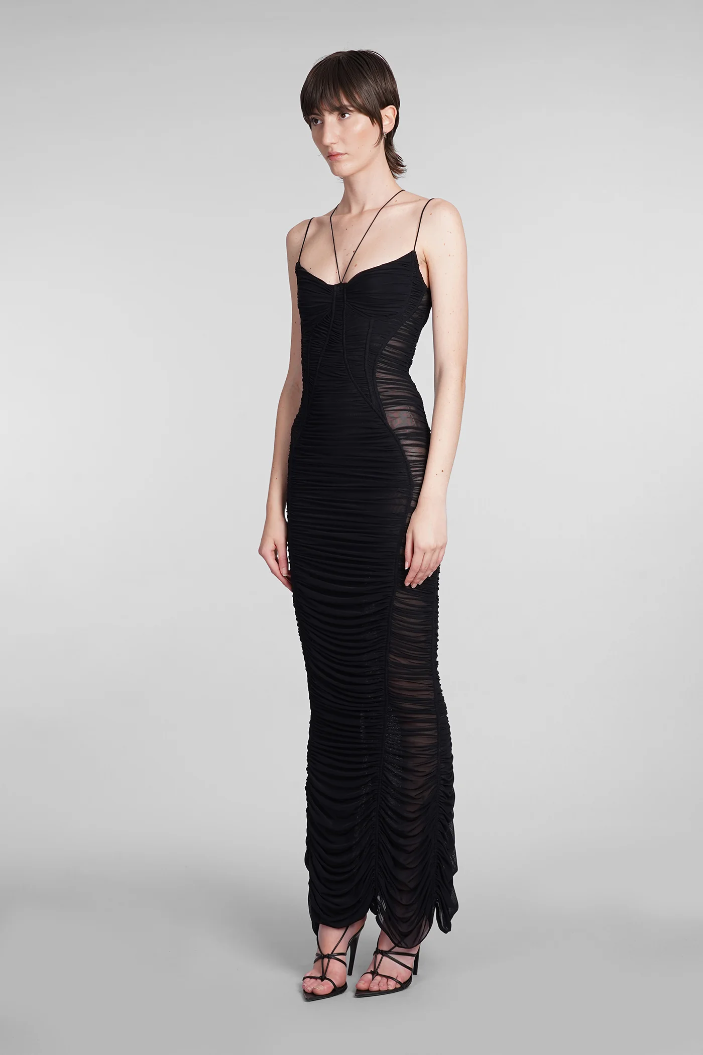 Dress woman in black polyamide - Image 4