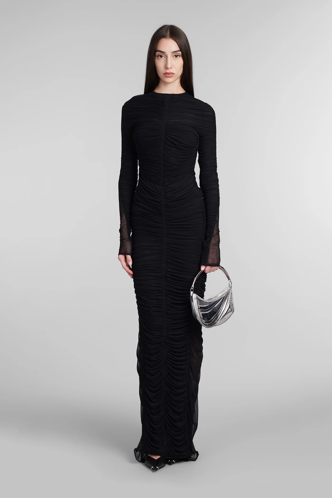 Dress woman  in black polyester - Image 2