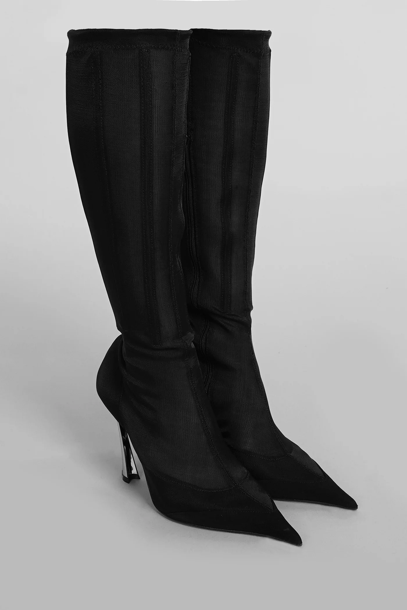 High heels boots in black nylon - Image 2